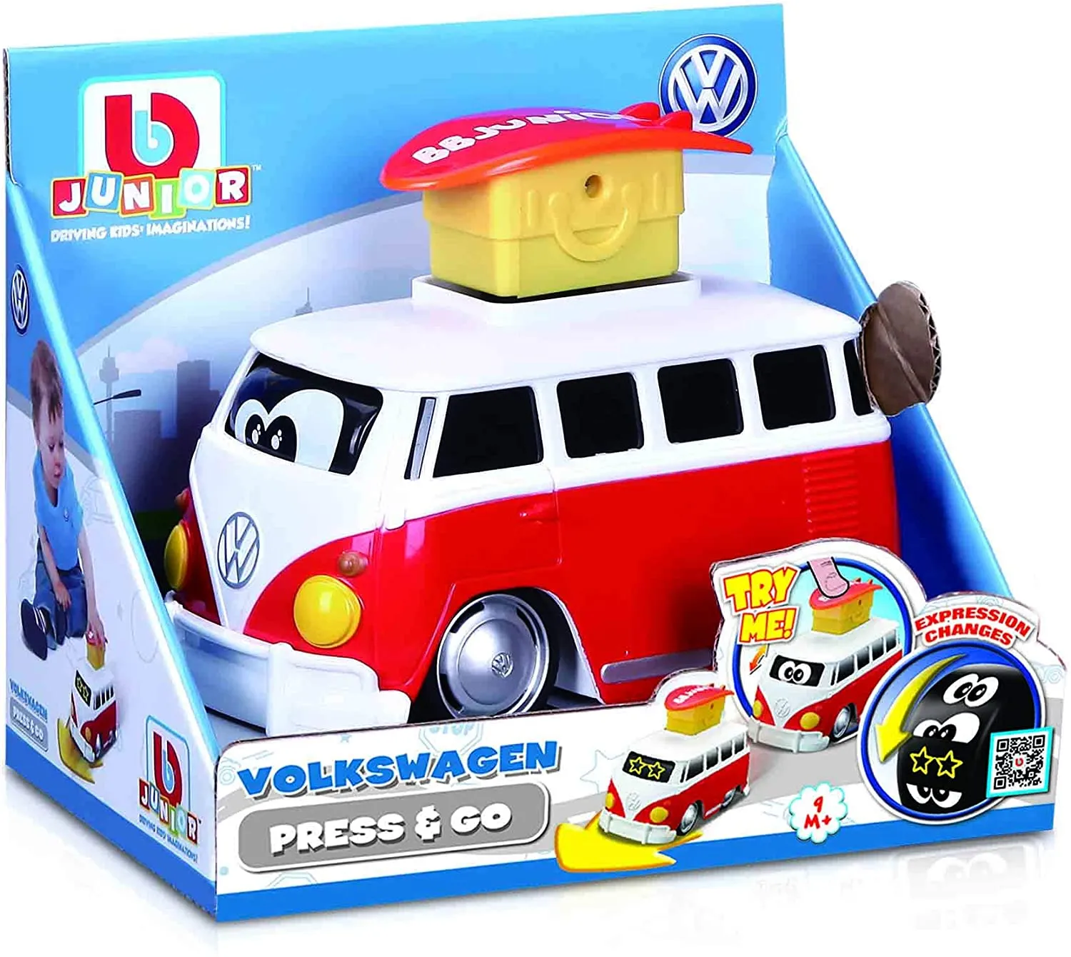 BB Junior 16-85110 - Spielzeugauto - Volkswagen Bulli Samba Press & Go (rot)