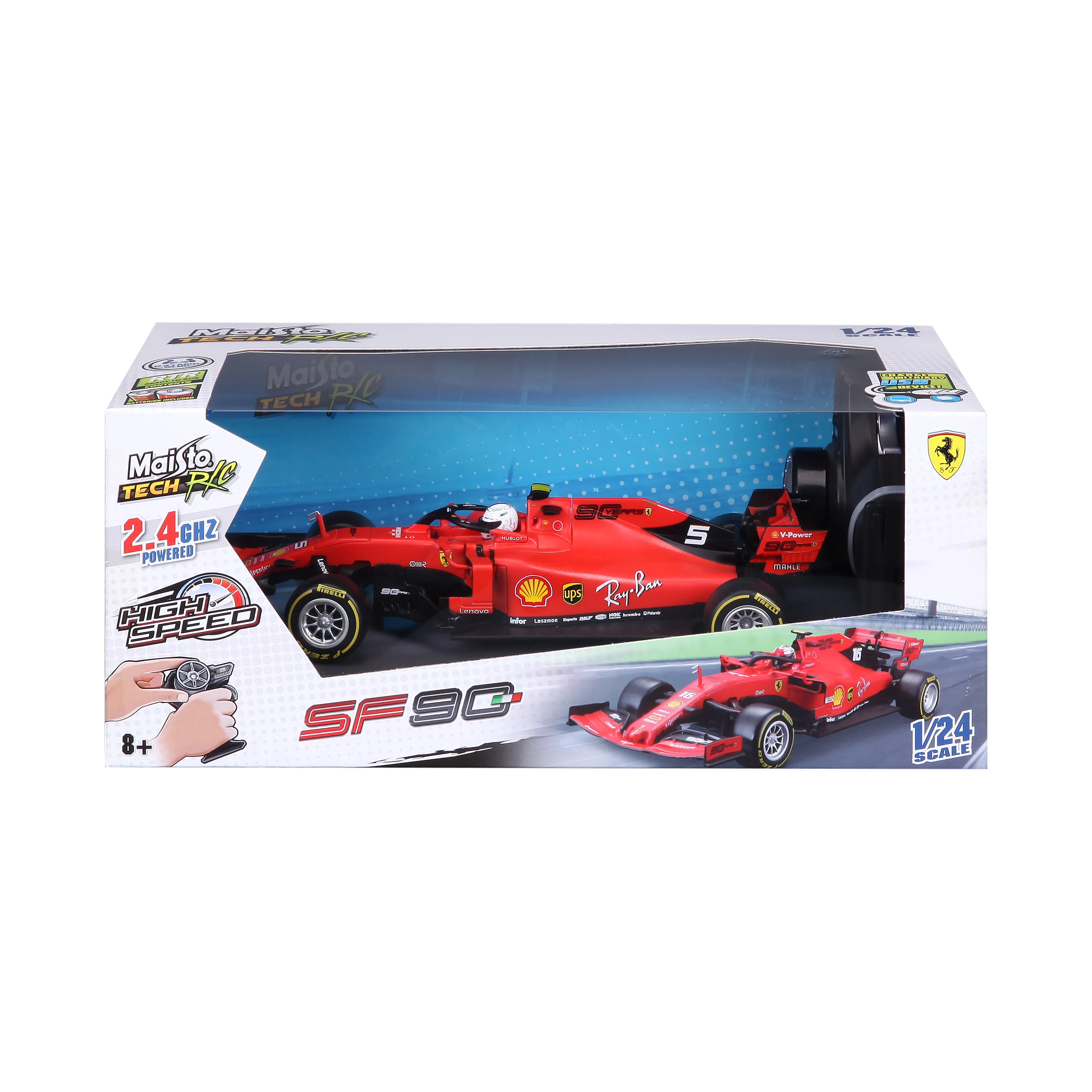 Maisto Tech 82353 - Ferngesteuertes Auto - Ferrari F1 SF90 2019 #16 Leclerc (rot, Maßstab 1:24)