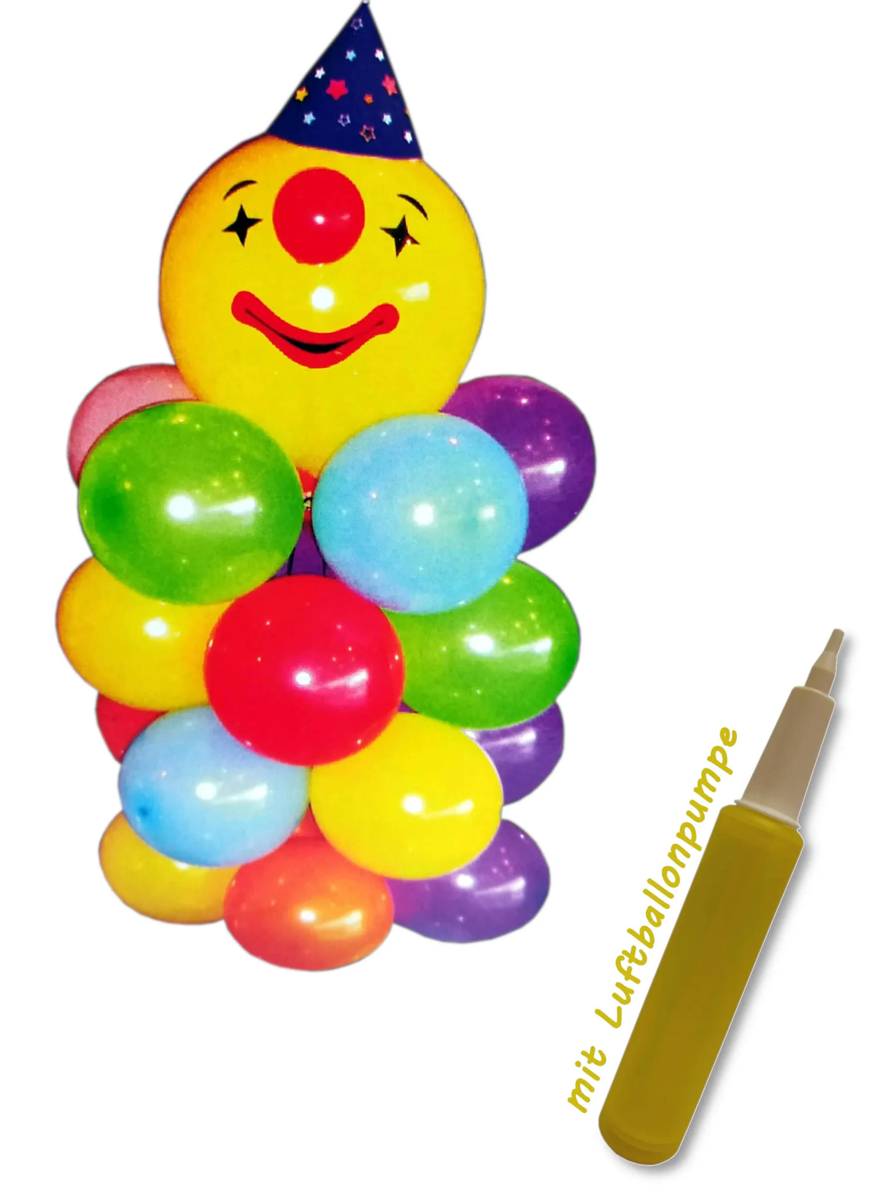 DIY Ballonfigur Clown (110cm) mit Luftballonpumpe gelb