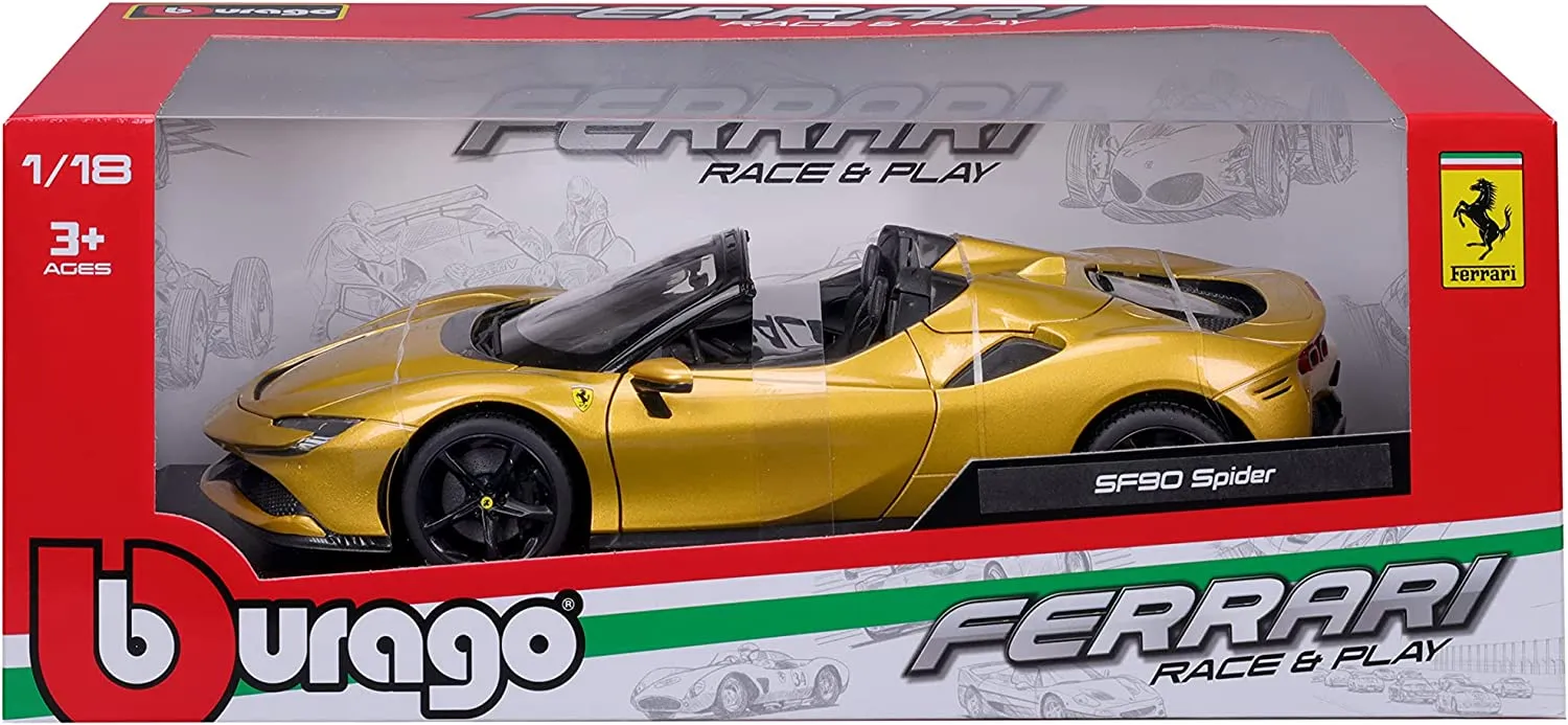 Bburago 18-16016 - Modellauto - Ferrari SF90 Spider (gold, Maßstab 1:18)