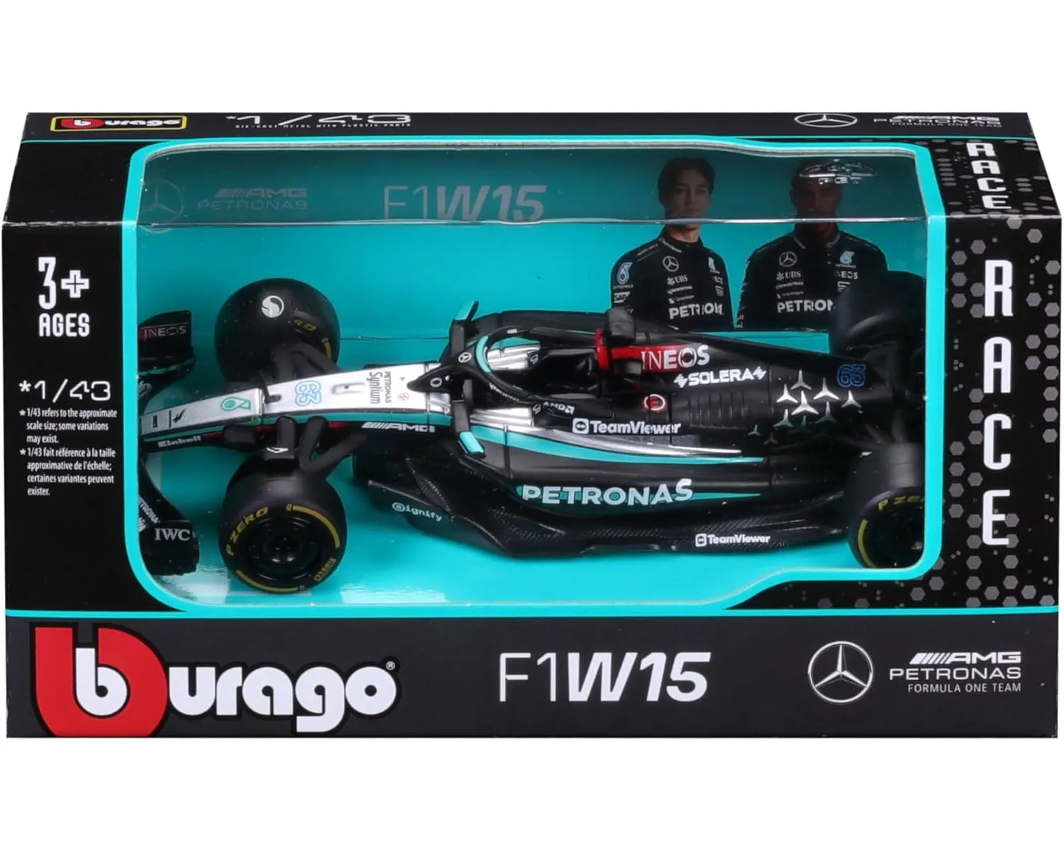 Bburago 18-38208R - Modellauto - F1 MB AMG W15E GB GP #63 Russell (Maßstab 1:43)