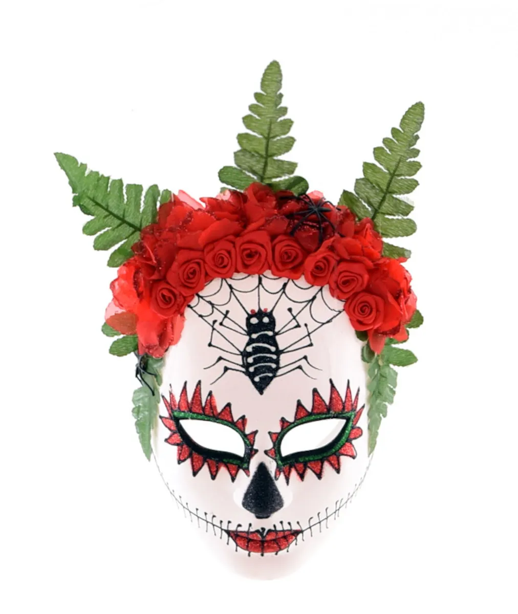Halloween - Maske mit Blumen und Spinne (18x22cm)