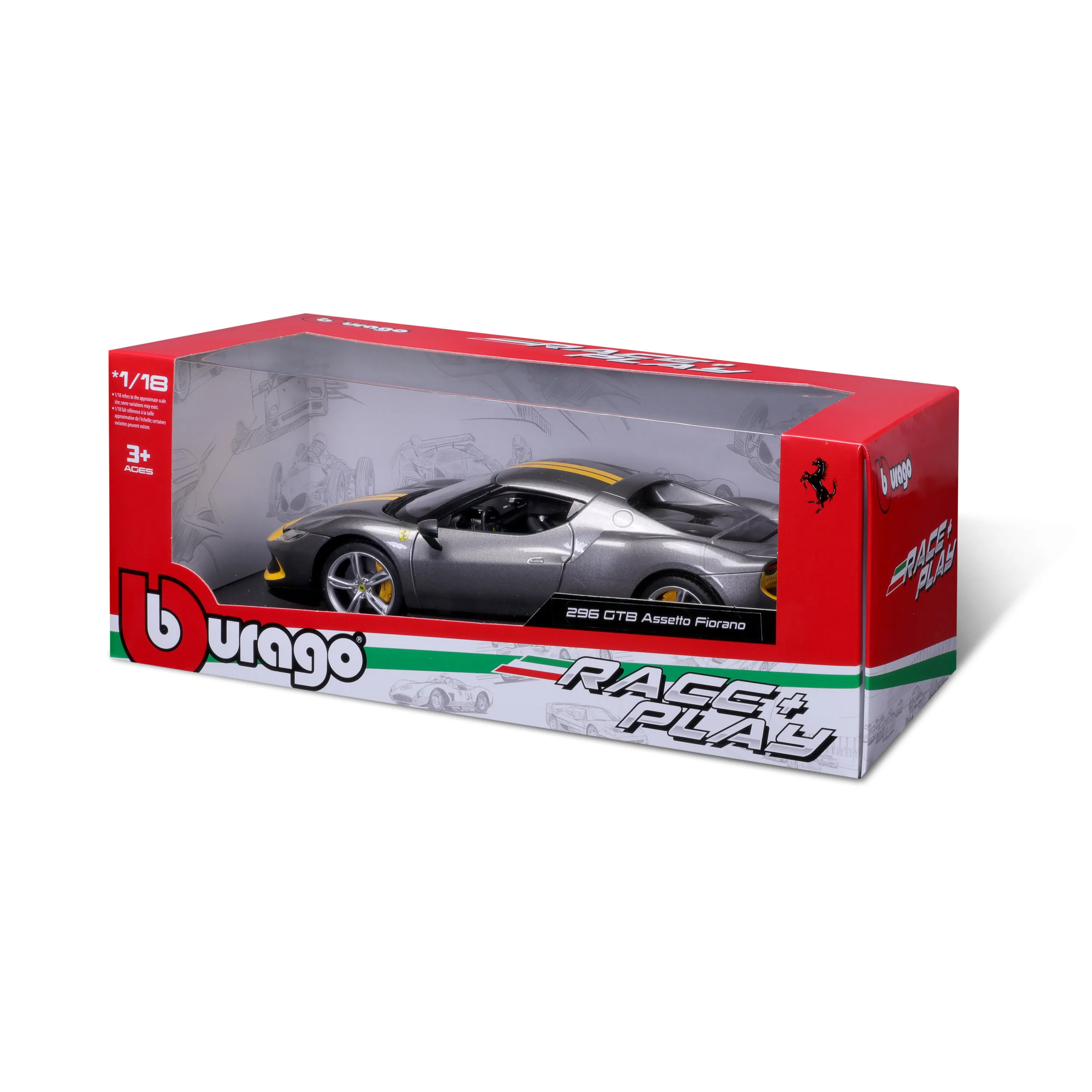 Bburago 18-16017 - Modellauto - Ferrari 296GTB Assetto Fiorano (grau/gelb, Maßstab 1:18)