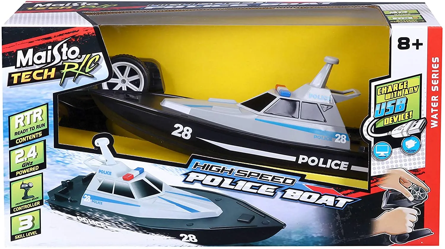 Maisto Tech 582196 - Ferngesteuertes Boot - High Speed Police Boat (34cm)