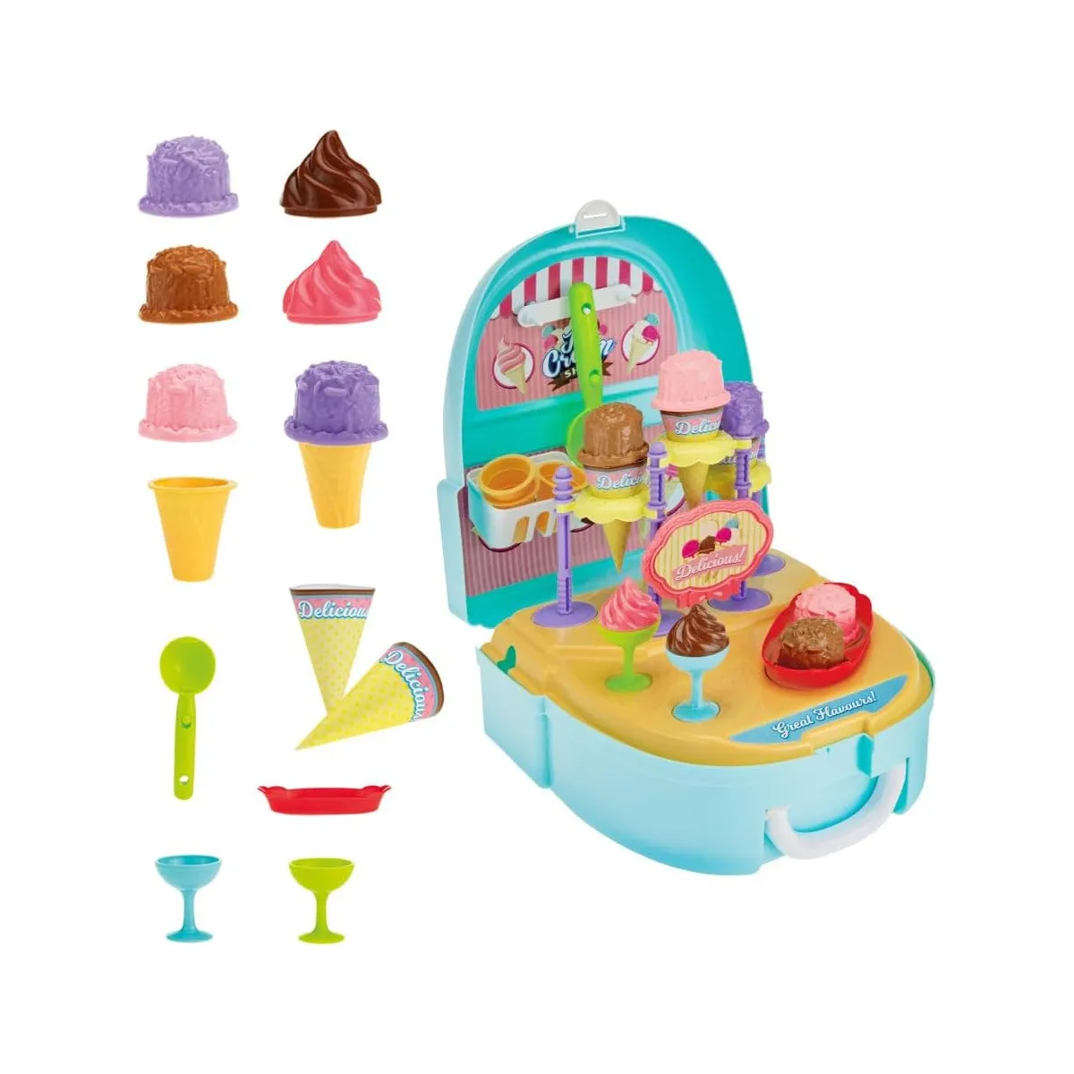 Toi-Toys Eis-Set Rucksack mit Bechern, Kegeln & Zubehör, Spielzeug ab 3 Jahren