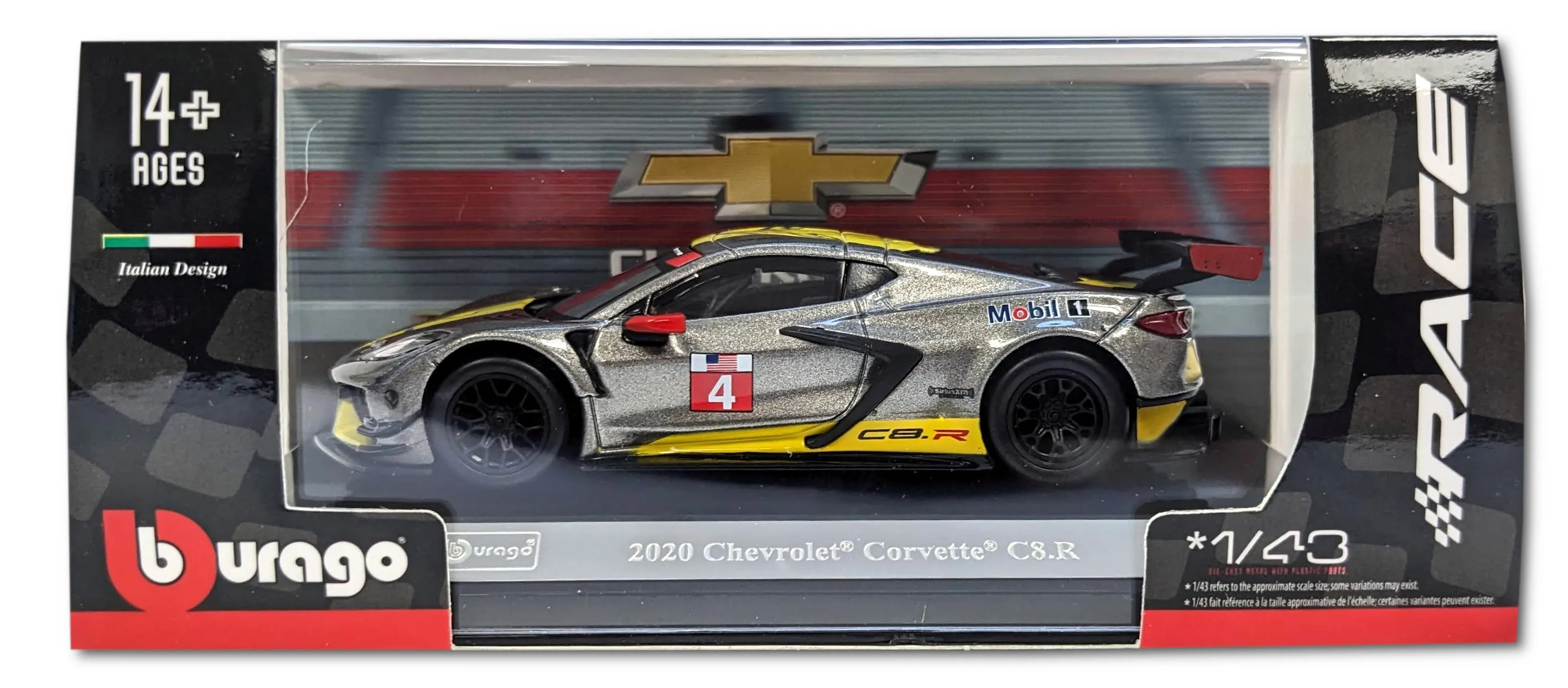 Bburago 18-38312 - Modellauto - Chevrolet Corvette C8R '20 (grau, Maßstab 1:43)