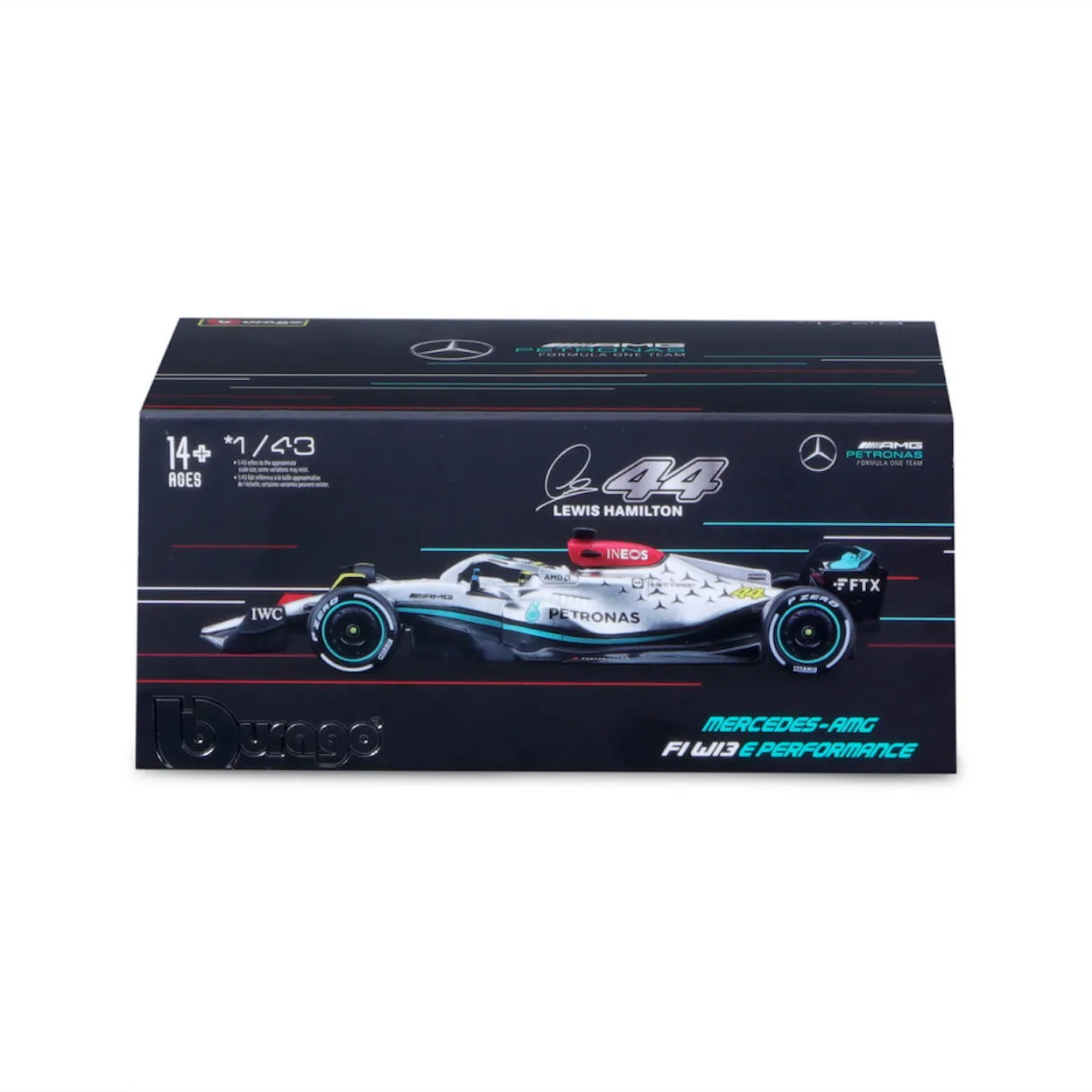 Bburago 18-38066 - Modellauto - Mercedes-AMG F1 W13 E Performance Hamilton #44 (mit Fahrer, Maßstab 1:43)