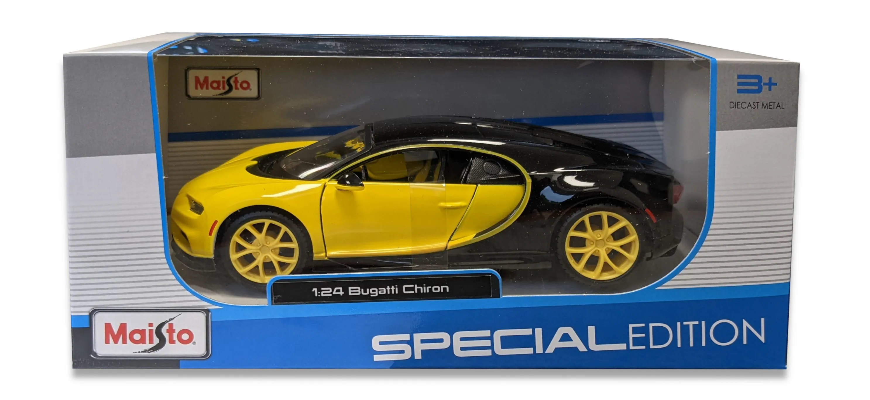Maisto 31514 - Modellauto - Bugatti Chiron (SCHWARZ-GELB, Maßstab 1:24)