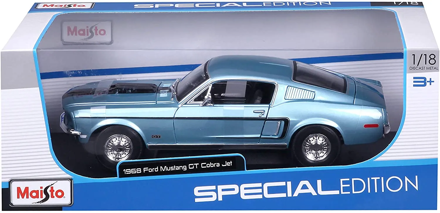 Maisto 31167 - Modellauto - Ford Mustang GT Cobra Jet '68 (hellblau, Maßstab 1:18)