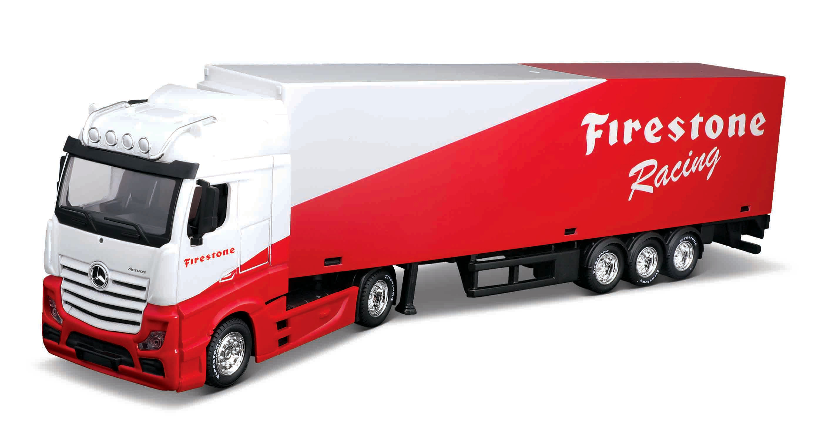 Bburago 18-31460 StreetFire - Modelltruck - Mercedes Actros mit Auflieger Firestone (Maßstab 1:43)