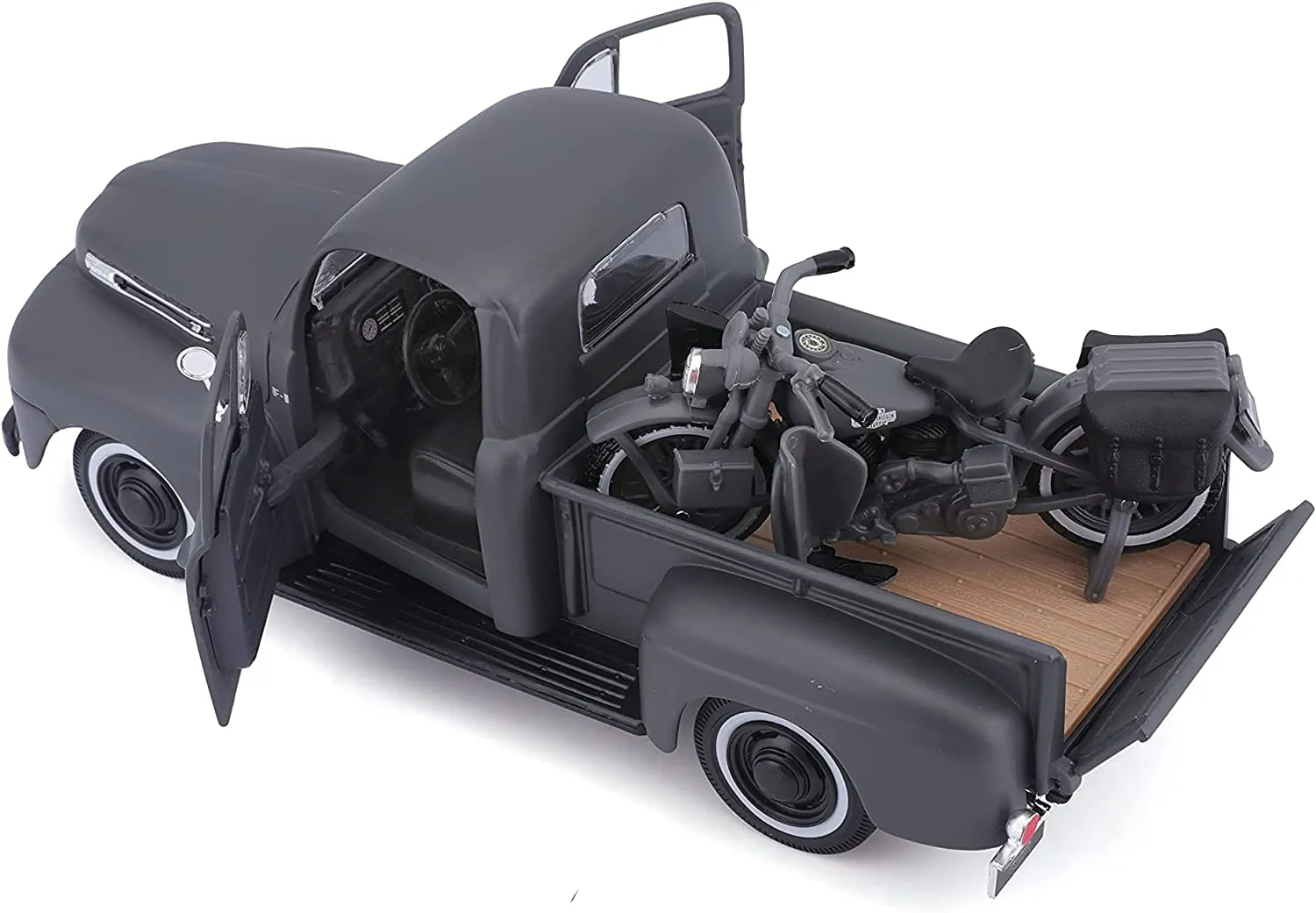 Maisto 32185 - Modellauto - Ford F1 Pick-Up '48 + Harley WLA Flathead '42 (schwarz, Maßstab 1:24)