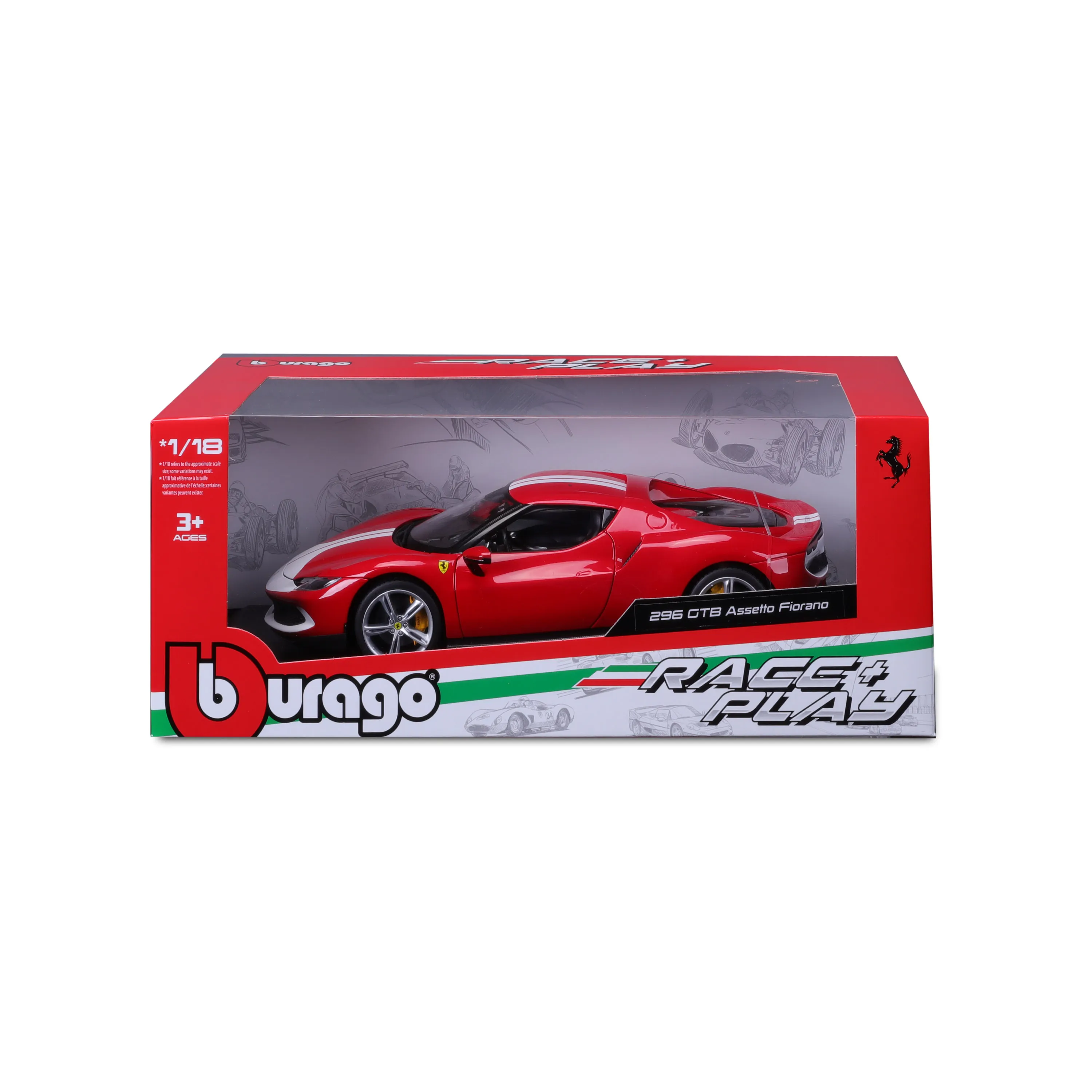Bburago 18-16017 - Modellauto - Ferrari 296GTB Assetto Fiorano (rot/weiß, Maßstab 1:18)