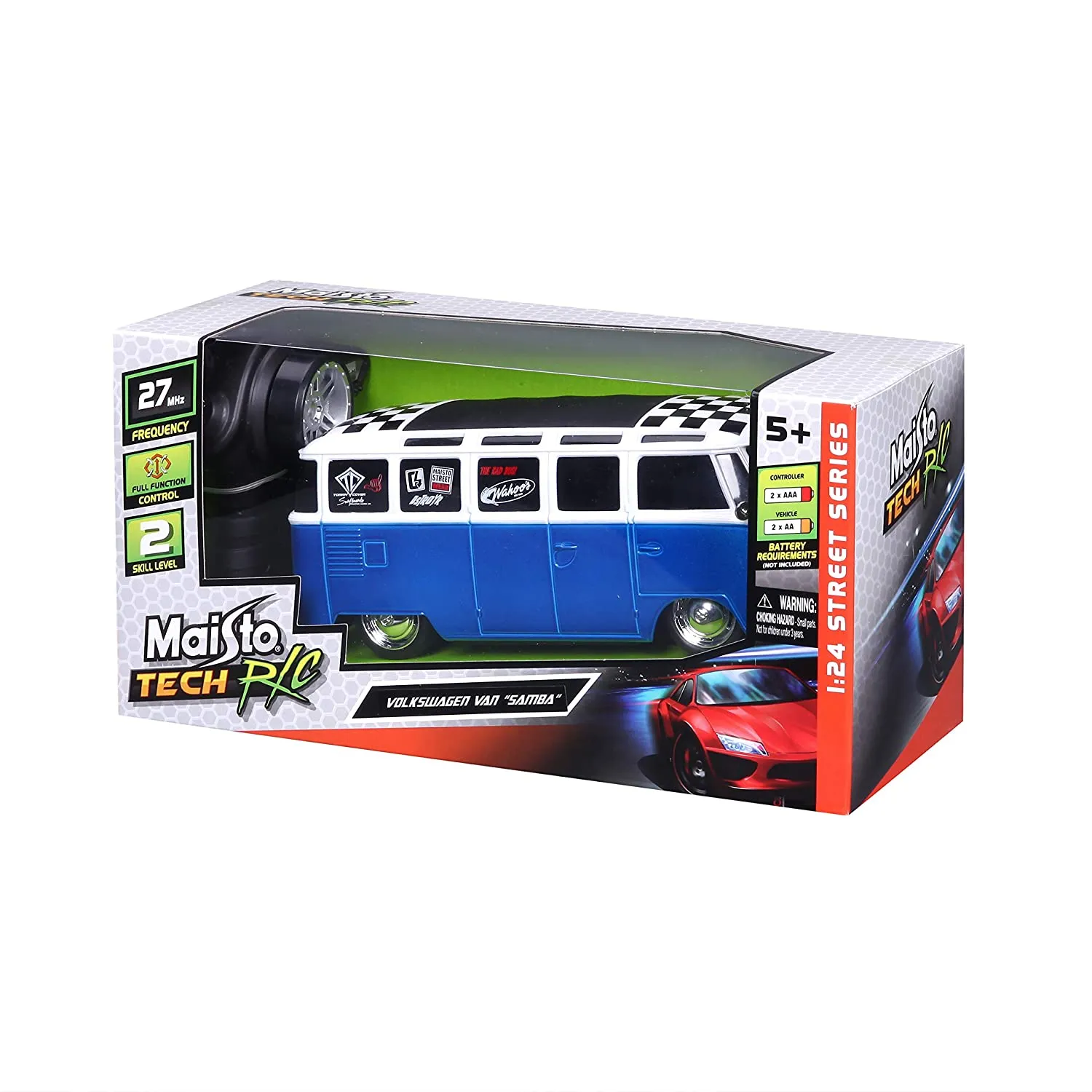 Maisto Tech 81144 - Ferngesteuertes Auto - VW Van Samba (blau/weiß, Maßstab 1:24)