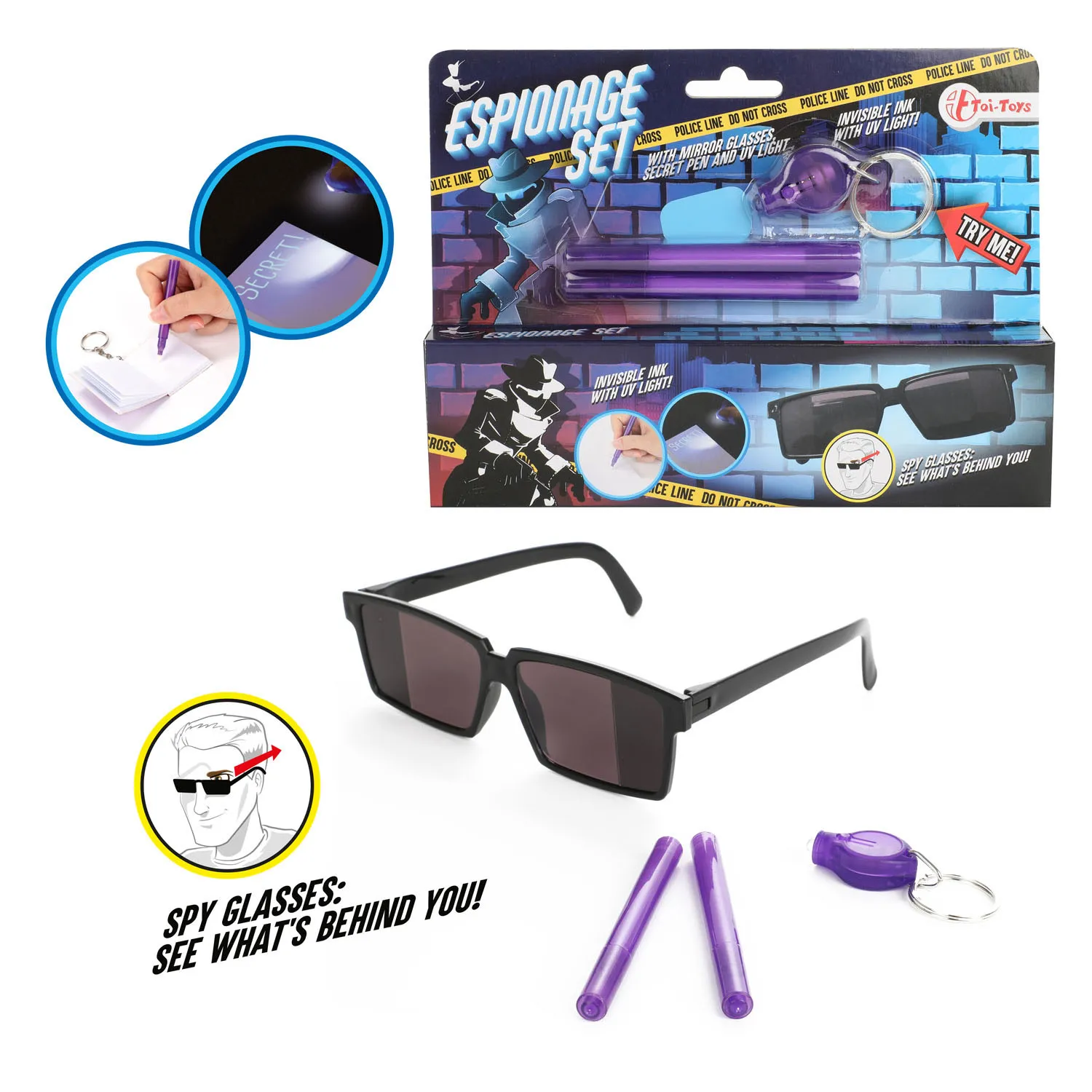 Toi-Toys - Spionage-Set mit Spiegelbrille, Geheimstift und UV-Lampe