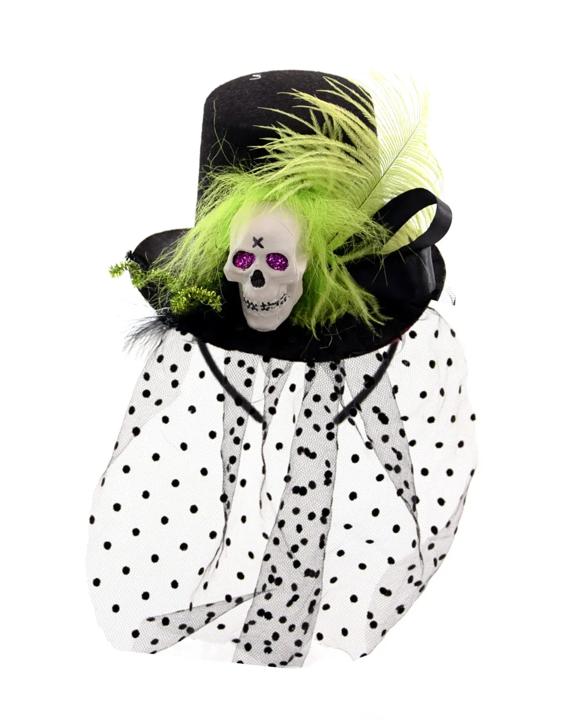 Halloween - Haarreif mit Totenkopfhut & Federn