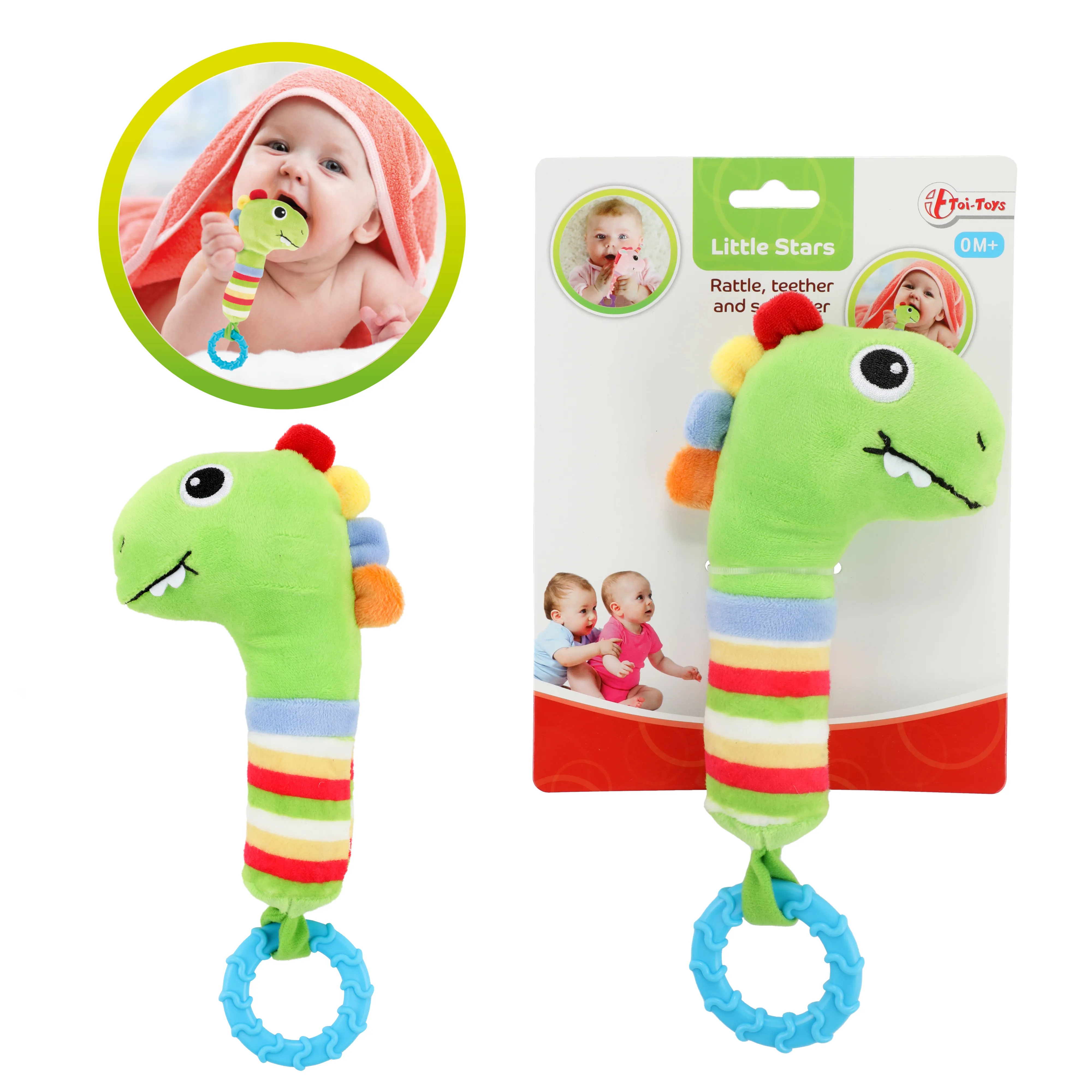 Toi-Toys LITTLE STARS Babyrassel Dino – Rassel, Beißring & Quietsche Baby 0+