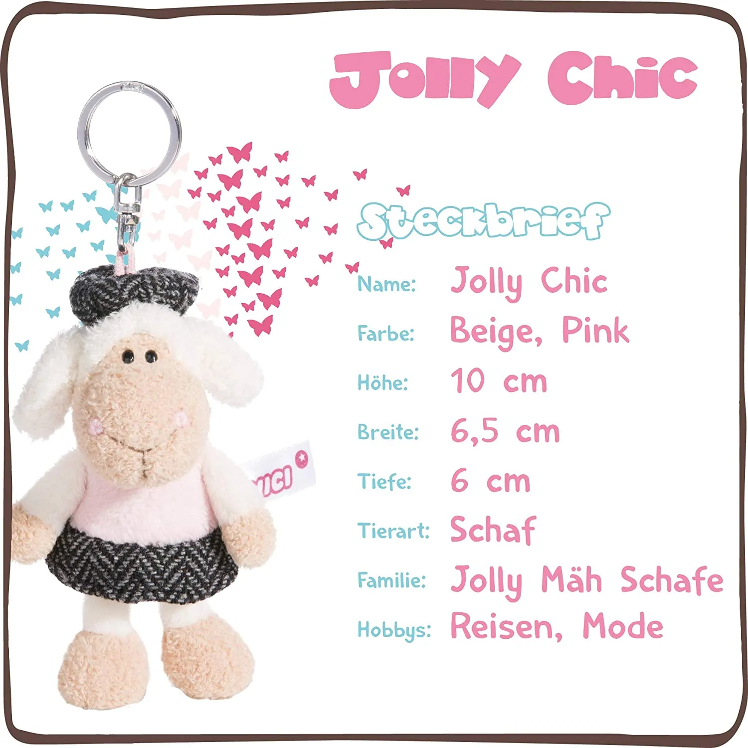 NICI 44262 - Plüschanhänger - Schaf Jolly Chic (10cm)