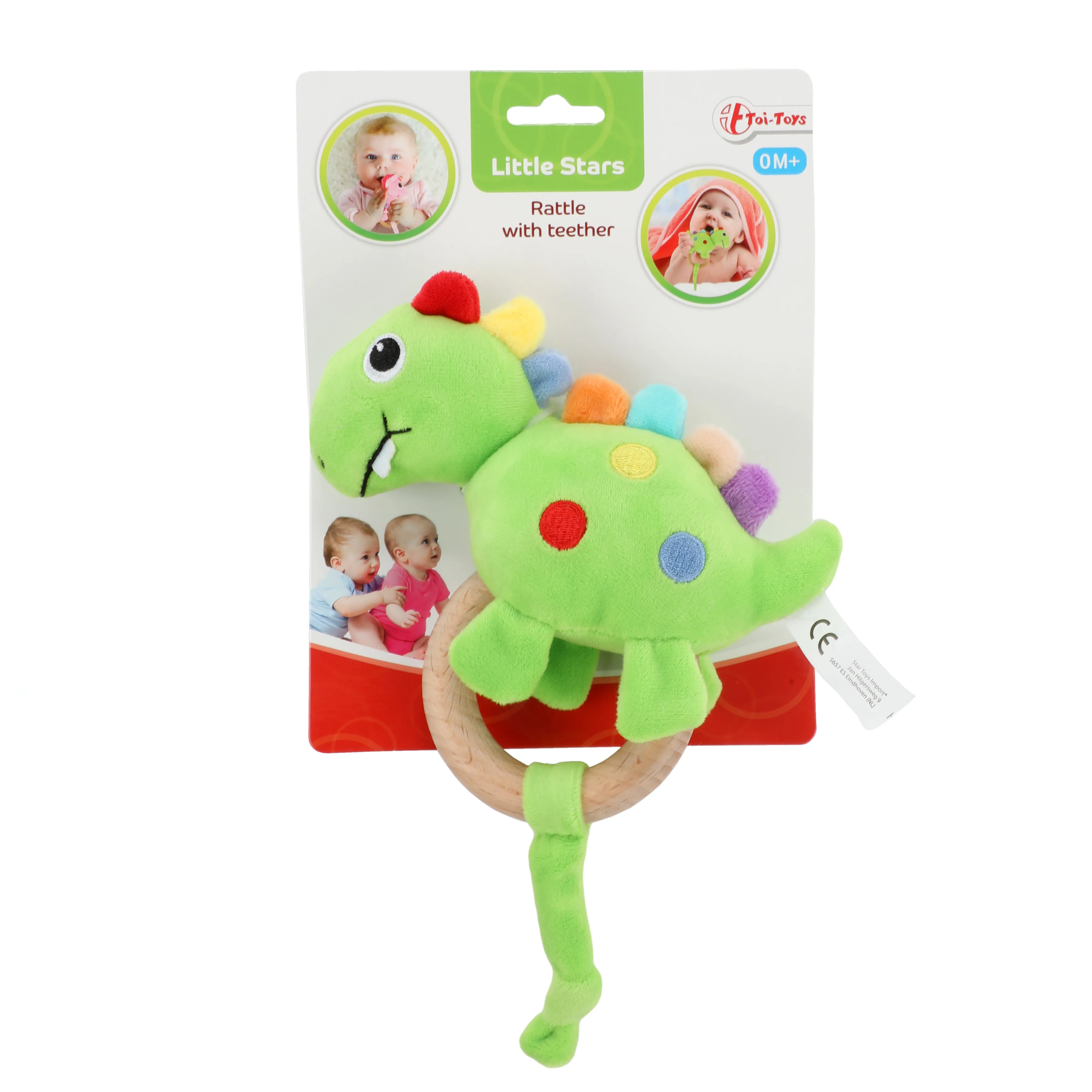 Toi-Toys 72130A - Little Stars - Babyrassel Dino mit Holz-Beißring