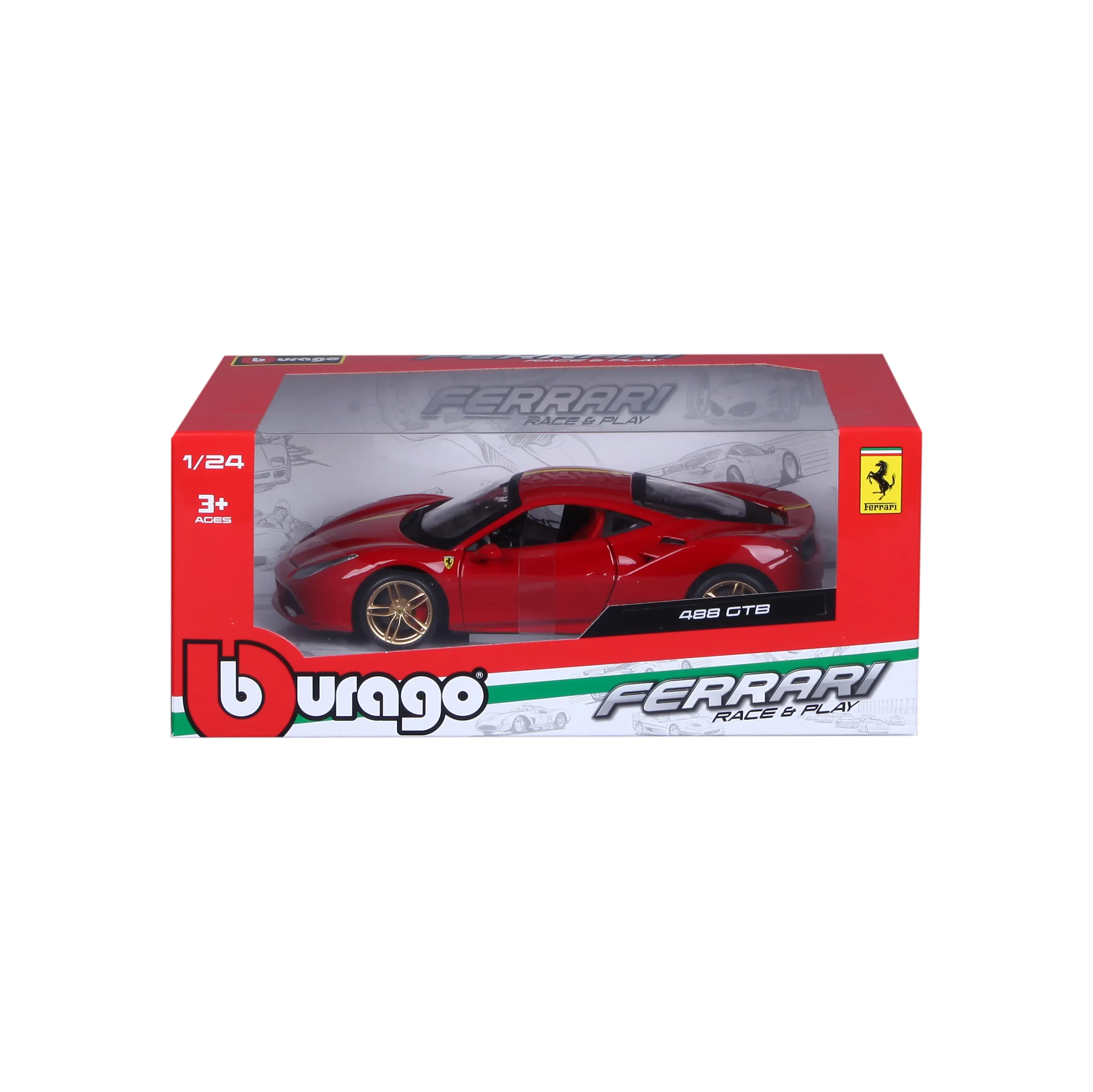 Bburago 18-26563 - Modellauto - Ferrari F488 GTB (rot, Maßstab 1:24)
