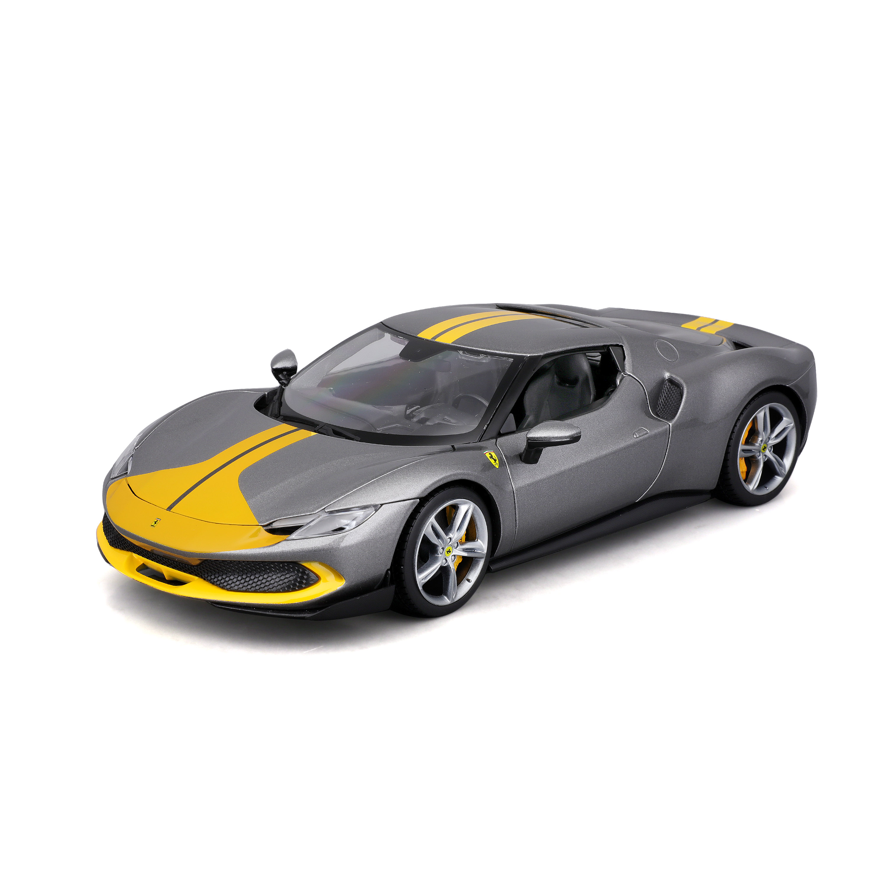 Bburago 18-16017 - Modellauto - Ferrari 296GTB Assetto Fiorano (grau/gelb, Maßstab 1:18)