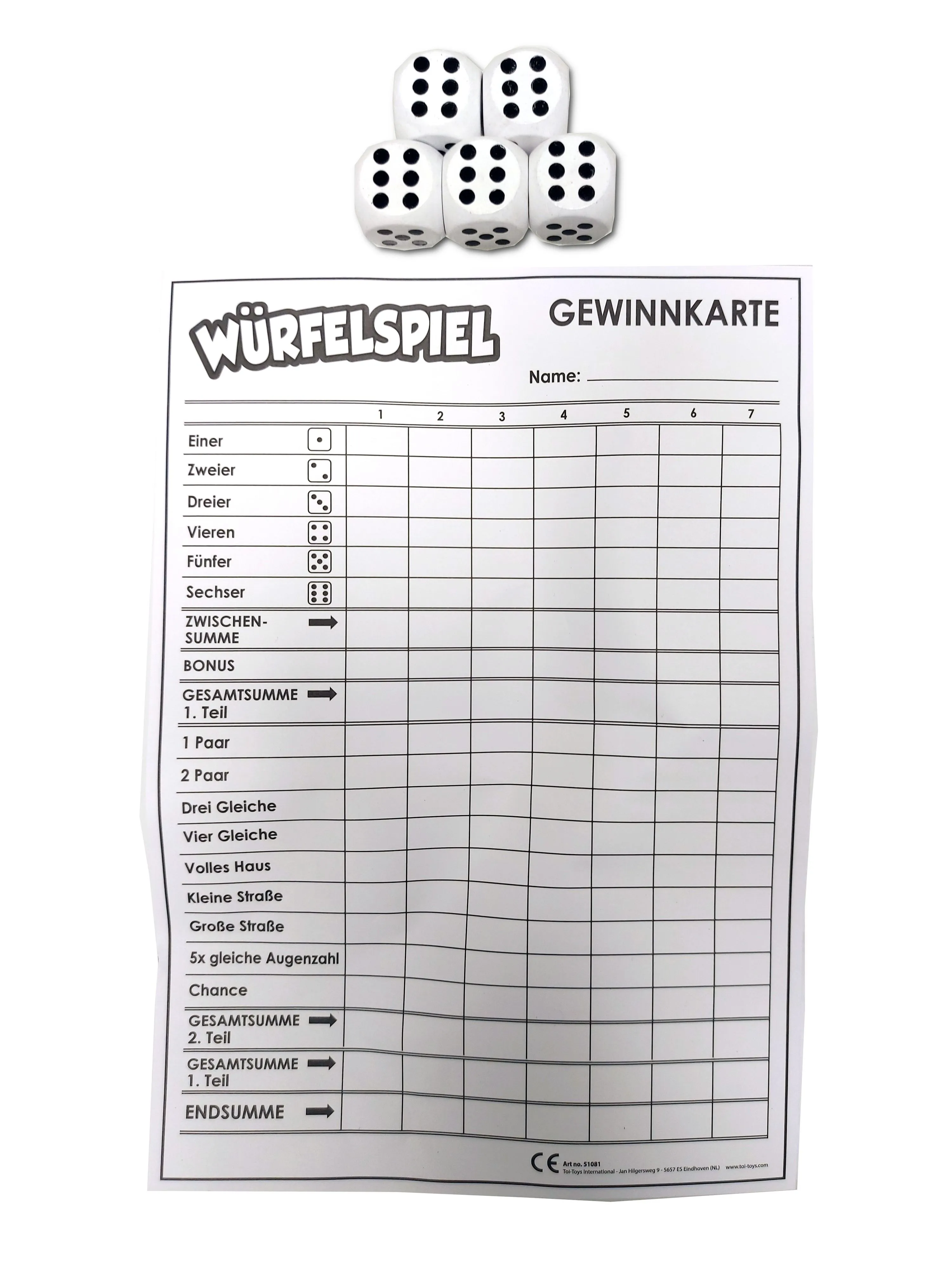Toi-Toys 51081A - XXL Würfelspiel (deutsch) - Punkteblock inkl. 5 Würfeln