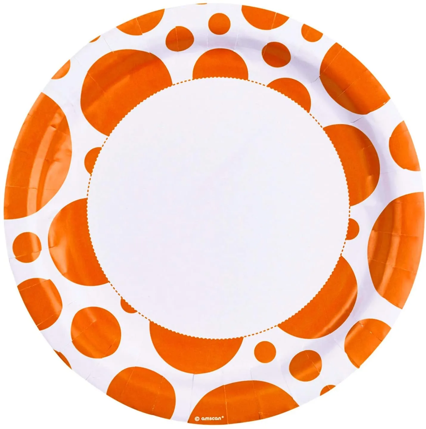 Amscan 999316 - Pappteller »Orange Dots« (orange/weiß, Ø23cm, 8 Stück)