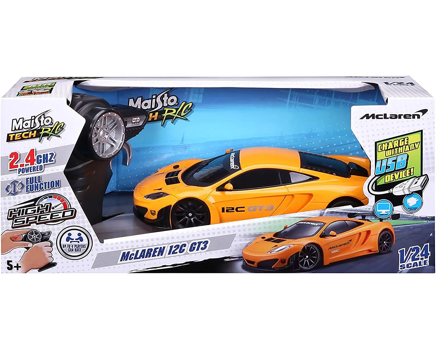 Maisto Tech 582336 - Ferngesteuertes Auto - McLaren 12C GT3 (orange, Maßstab 1:24)