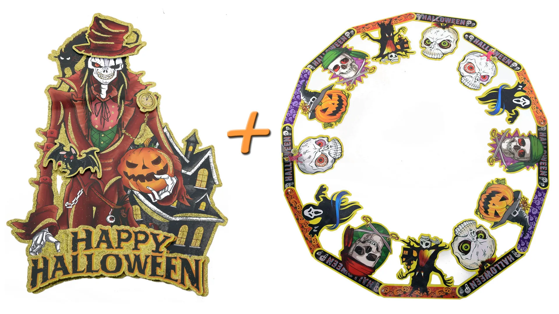 Halloween Deko 2er Set (Papier Girlande + Aufhängebild) Motiv 2