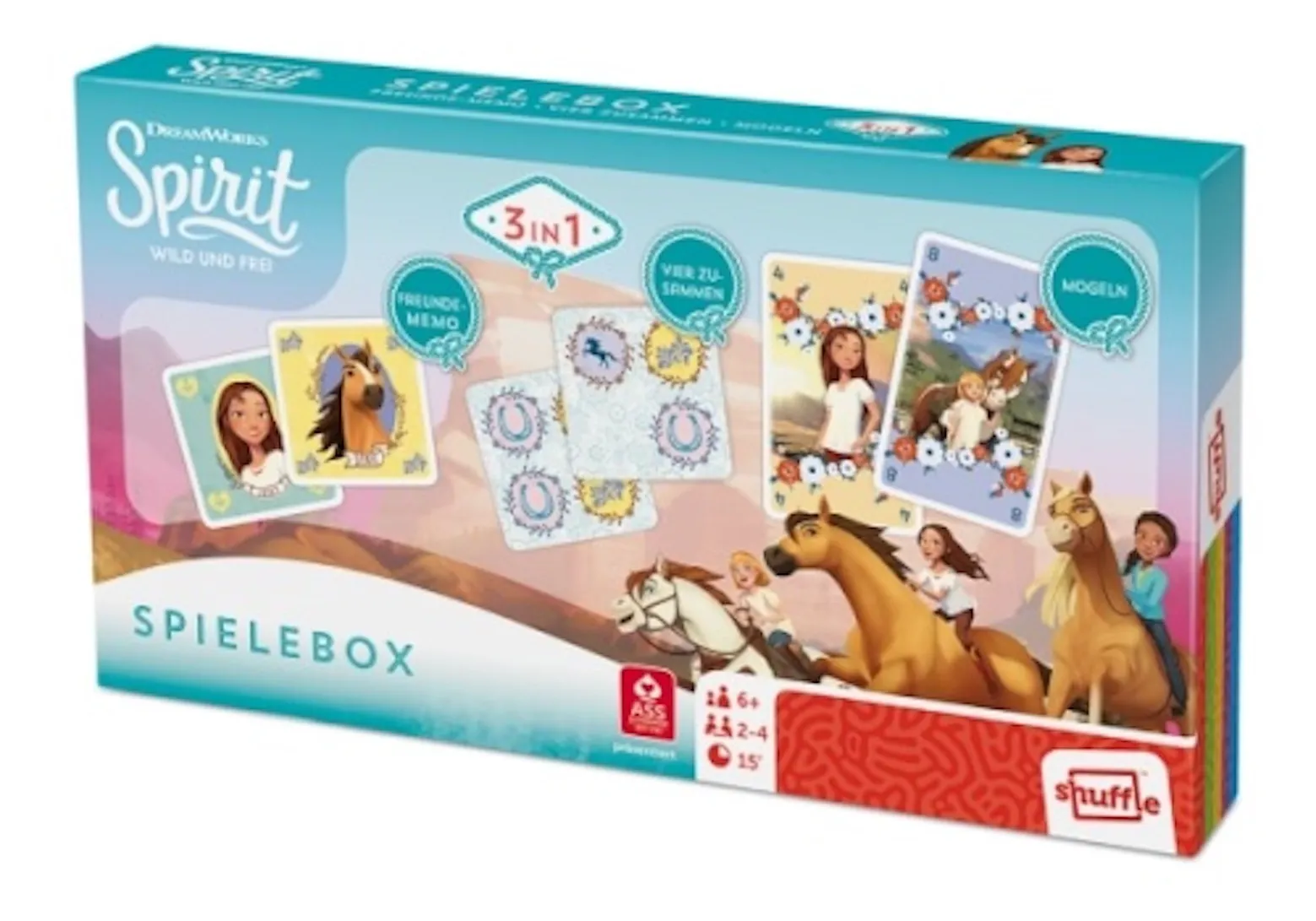 ASS Altenburger - DreamWorks - Spirit - Spielebox 3 in 1, Freunde-Memo, Vier zusammen, mogeln