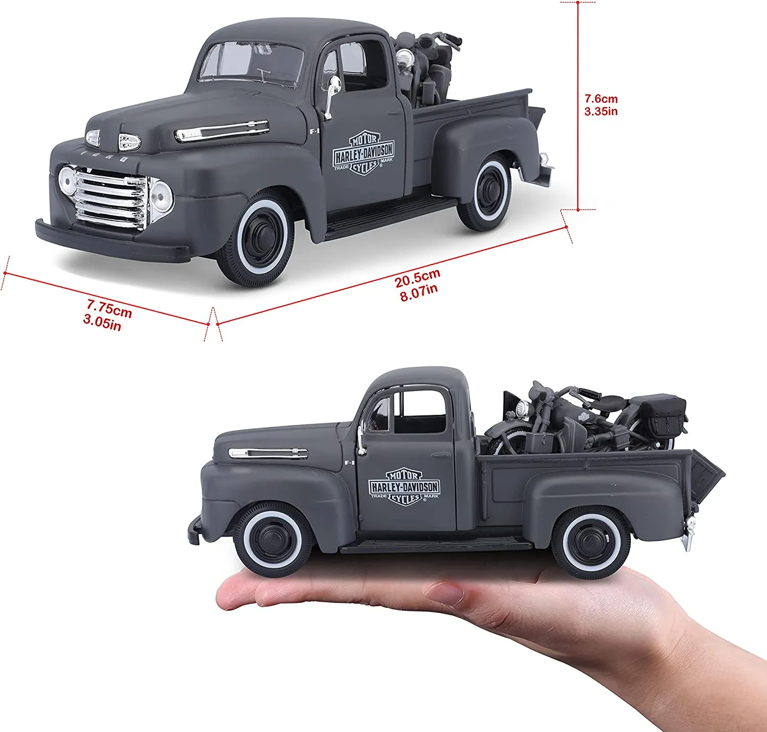 Maisto 32185 - Modellauto - Ford F1 Pick-Up '48 + Harley WLA Flathead '42 (schwarz, Maßstab 1:24)