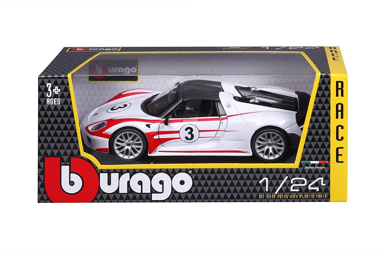 Bburago - Modellauto - Race Porsche 918 Spyder #3 Weissach (weiß, Maßstab 1:24)