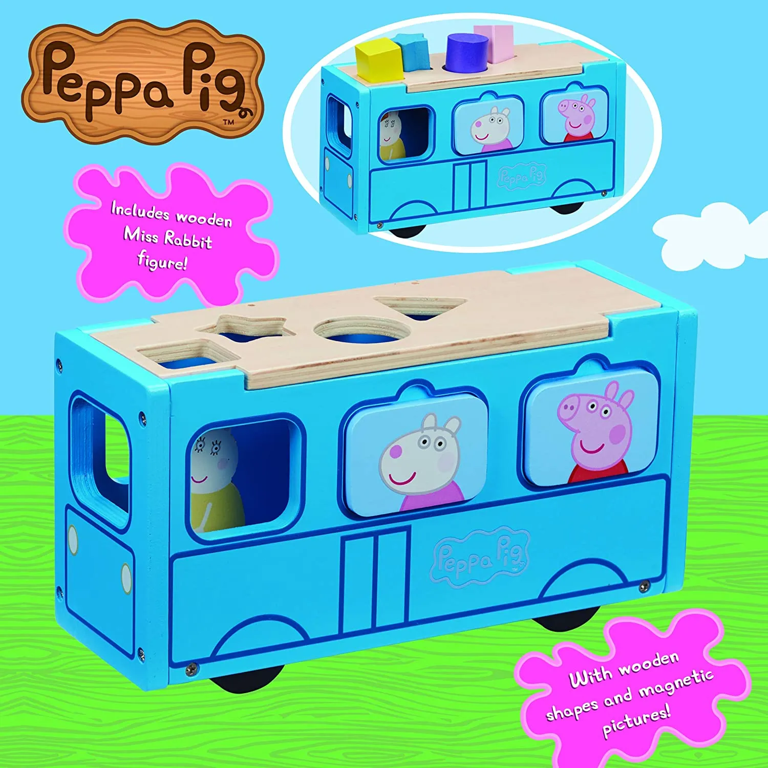 Peppa Wutz Holz Spielzeug - Schulbus (mit Figuren & Accessoires)