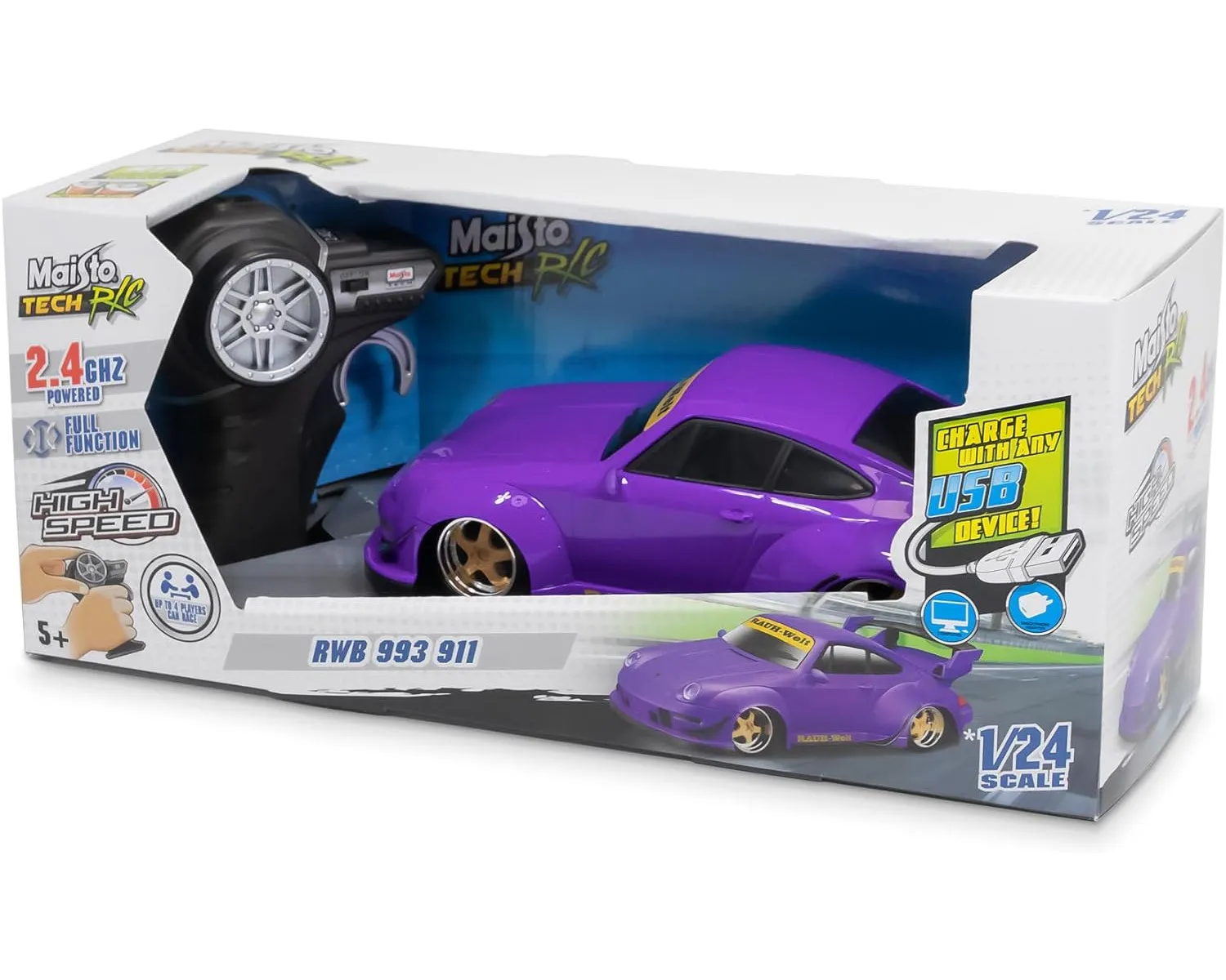 Maisto Tech 82340 - Ferngesteuertes Auto - Porsche 911 993 RWB (lila, Maßstab 1:24)