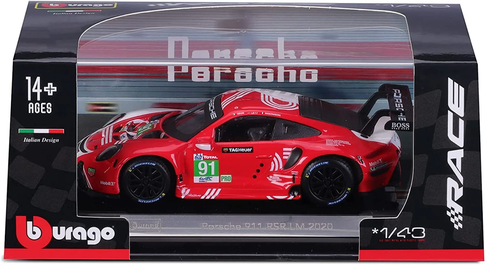 Bburago 18-38308 - Modellauto - Porsche 911 RSR LeMans '20 (rot, Maßstab 1:43)