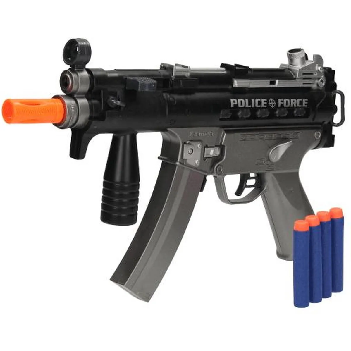 Toi-Toys - Polizei-Pistole MP5K Gun mit Schaumstoffpfeilen (mit Licht, Sound & Vibration)