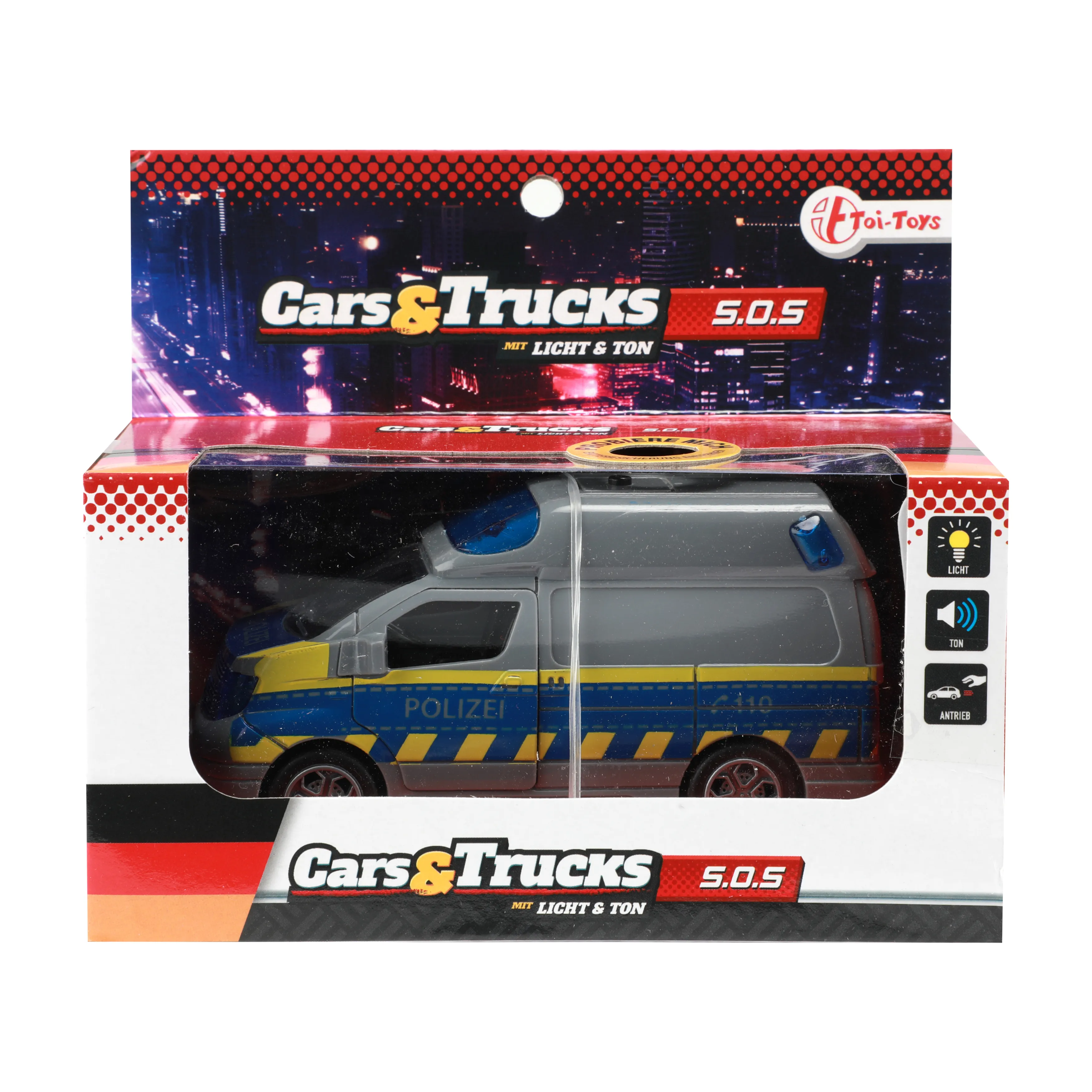 Polizeibus S.O.S mit Rückzugsmotor, mit Licht & Ton