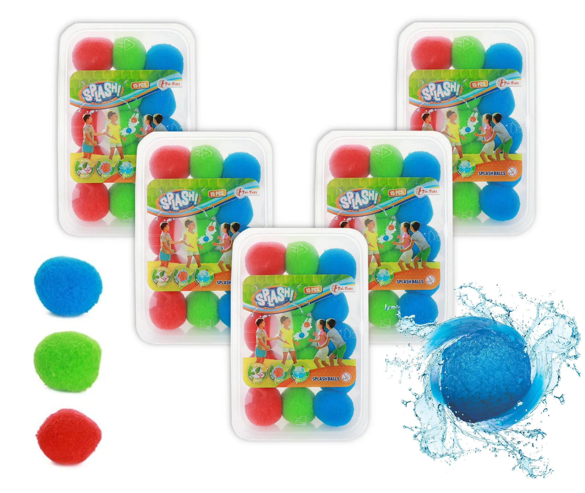 Toi-Toys - SPLASH Super Splashbälle 5cm (75 Stück in 5x 15er Aufbewahrungsboxen)