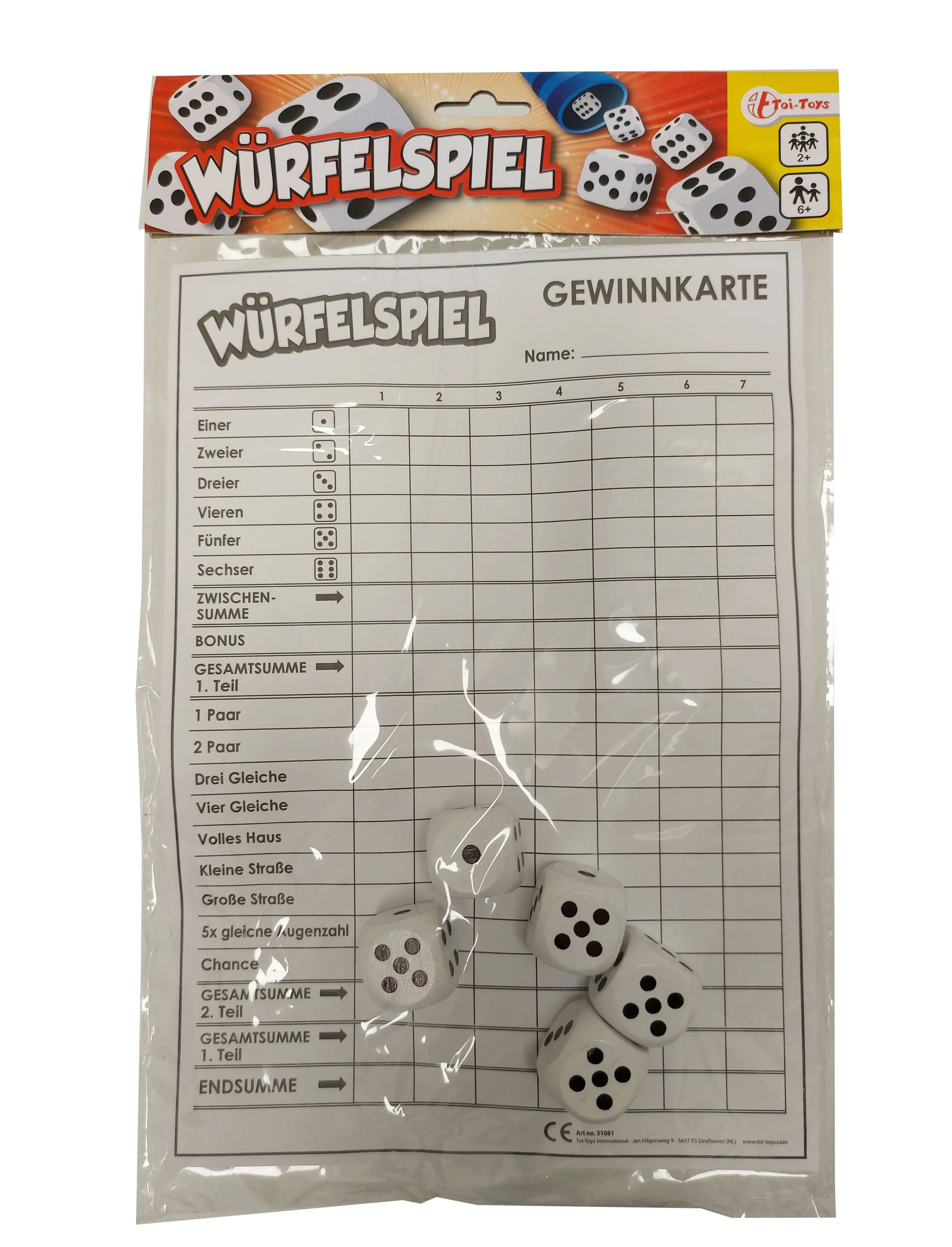 Toi-Toys 51081A - XXL Würfelspiel (deutsch) - Punkteblock inkl. 5 Würfeln