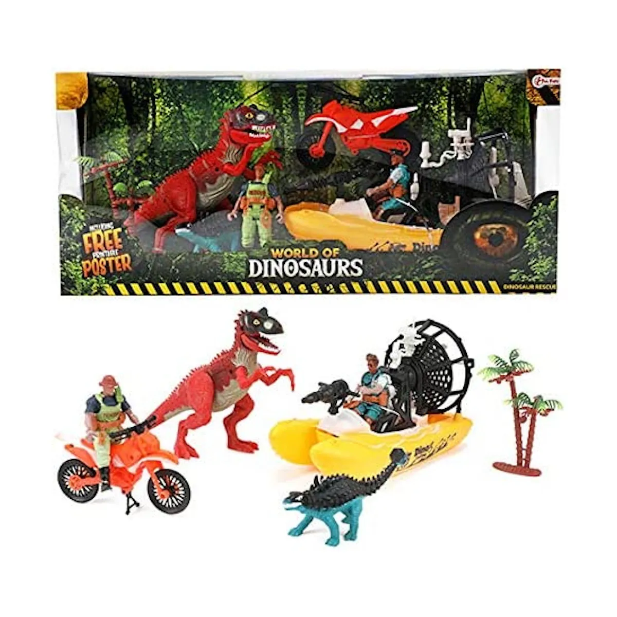 Toi-Toys - Spielfiguren Set - World of Dinosaurs (Boot, Dinos, Motorrad, Figuren)