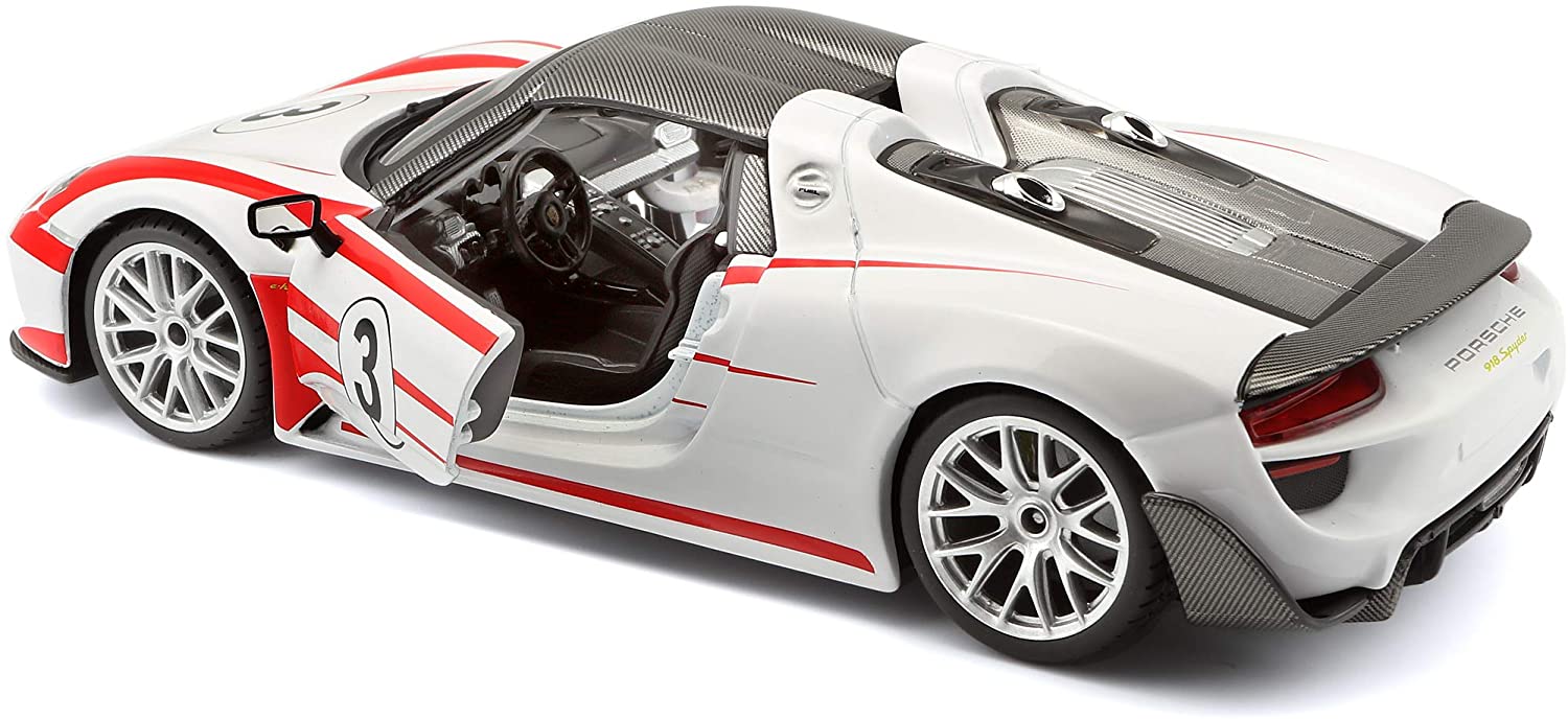 Bburago - Modellauto - Race Porsche 918 Spyder #3 Weissach (weiß, Maßstab 1:24)