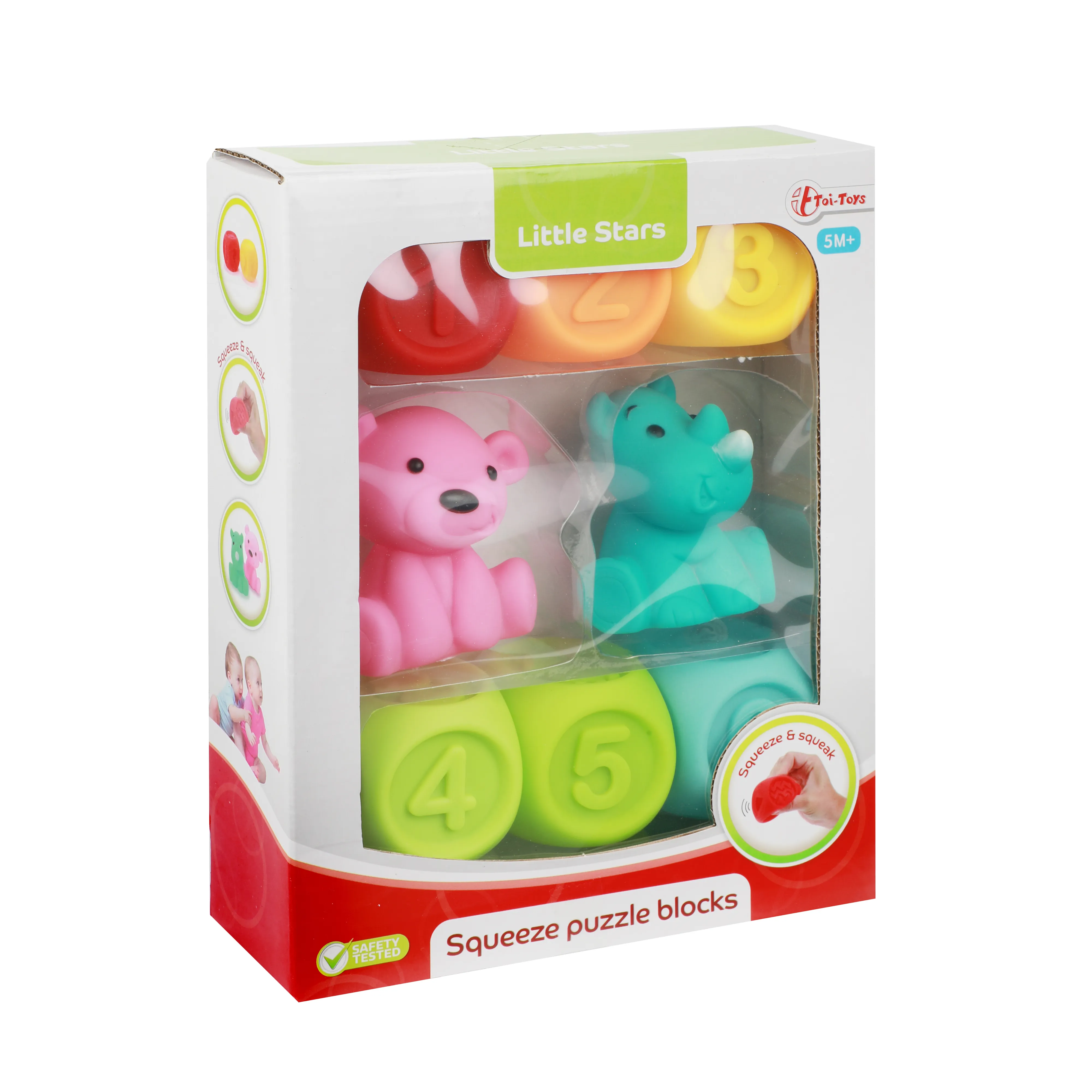 Toi-Toys 71003A - Little Stars - 6 Baby Quietsch-Stapelblöcke und 2 Gummitiere