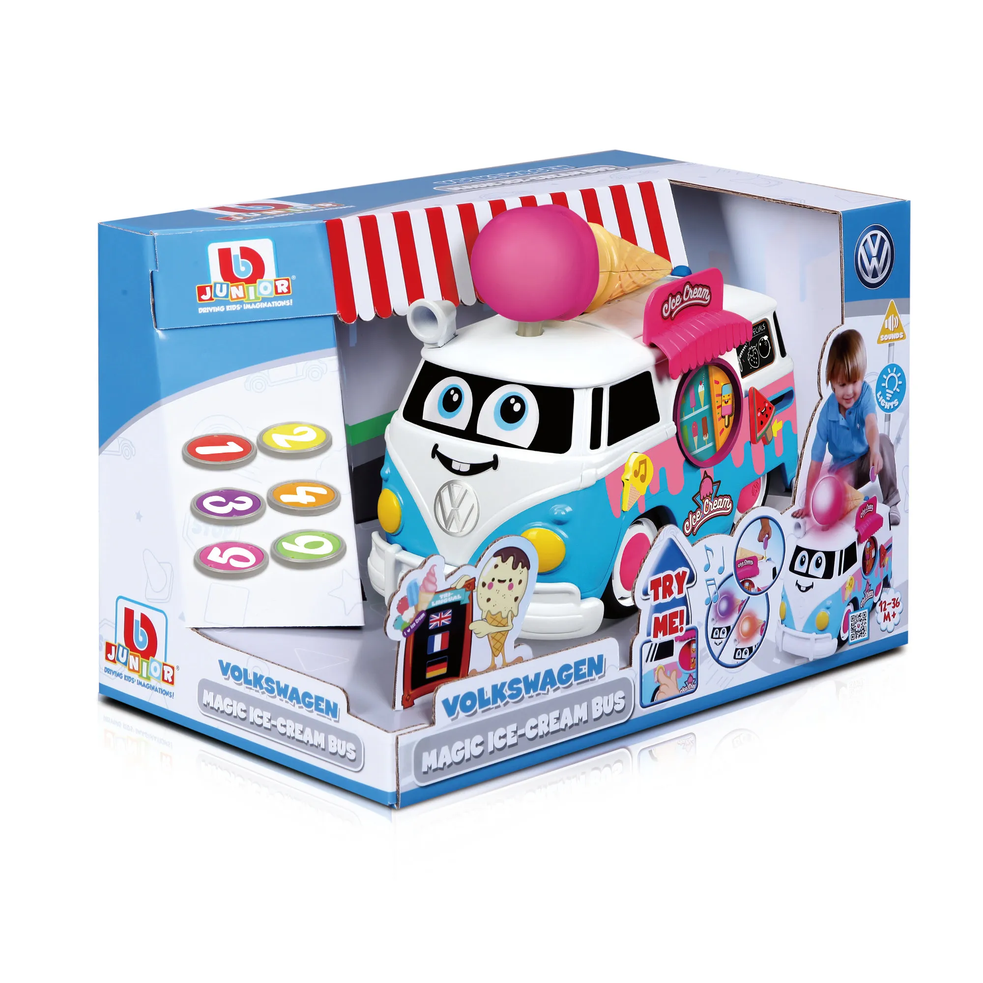 BB Junior - Spielzeugauto - Volkswagen Magic Ice Cream Bus (blau, 20cm)