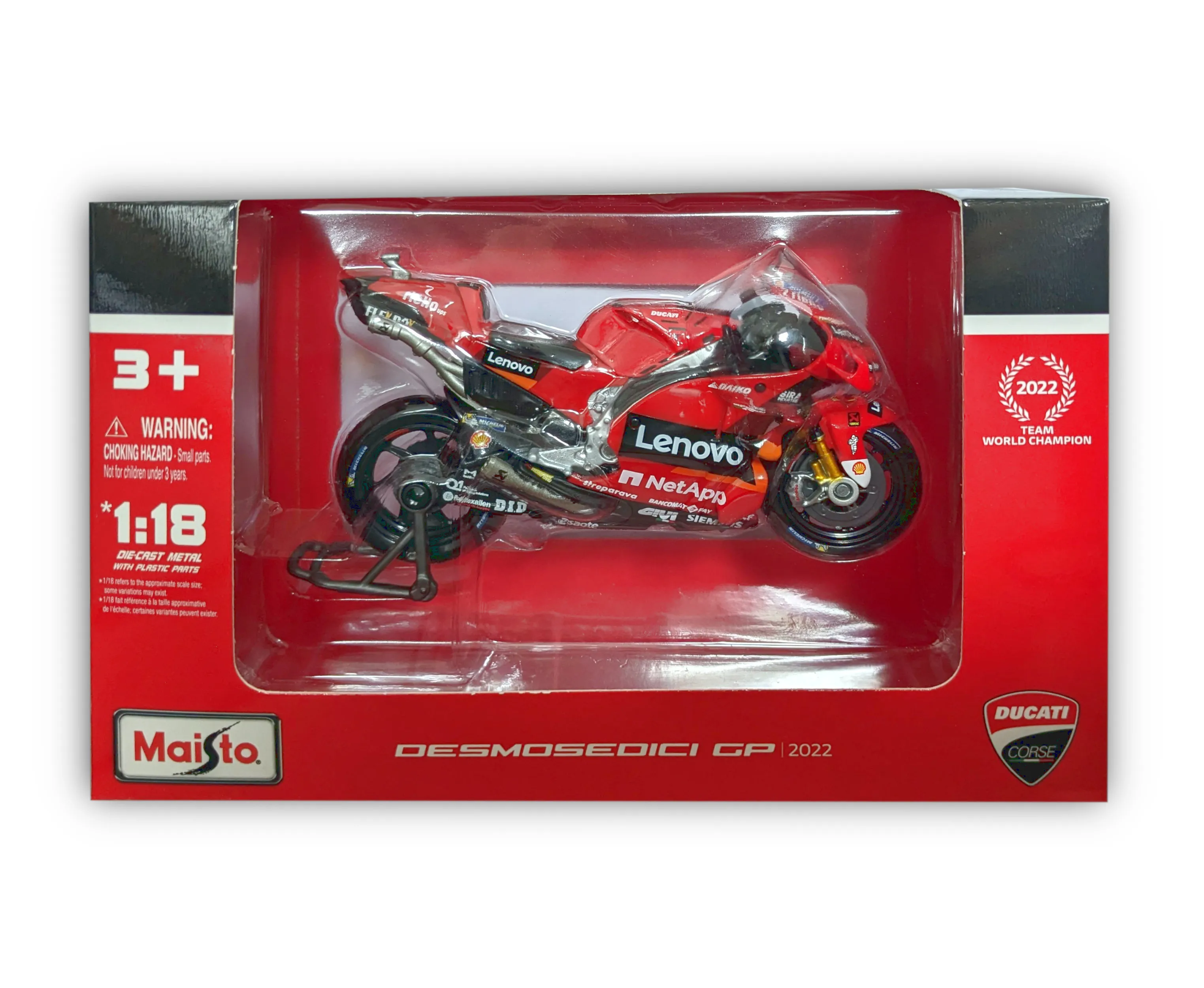 Maisto 36391-43 - Modellmotorrad - Ducati Desmosedici GP Lenovo '22 #43 Jack Miller (Maßstab 1:18) (B-Ware / Verpackung beschädigt)