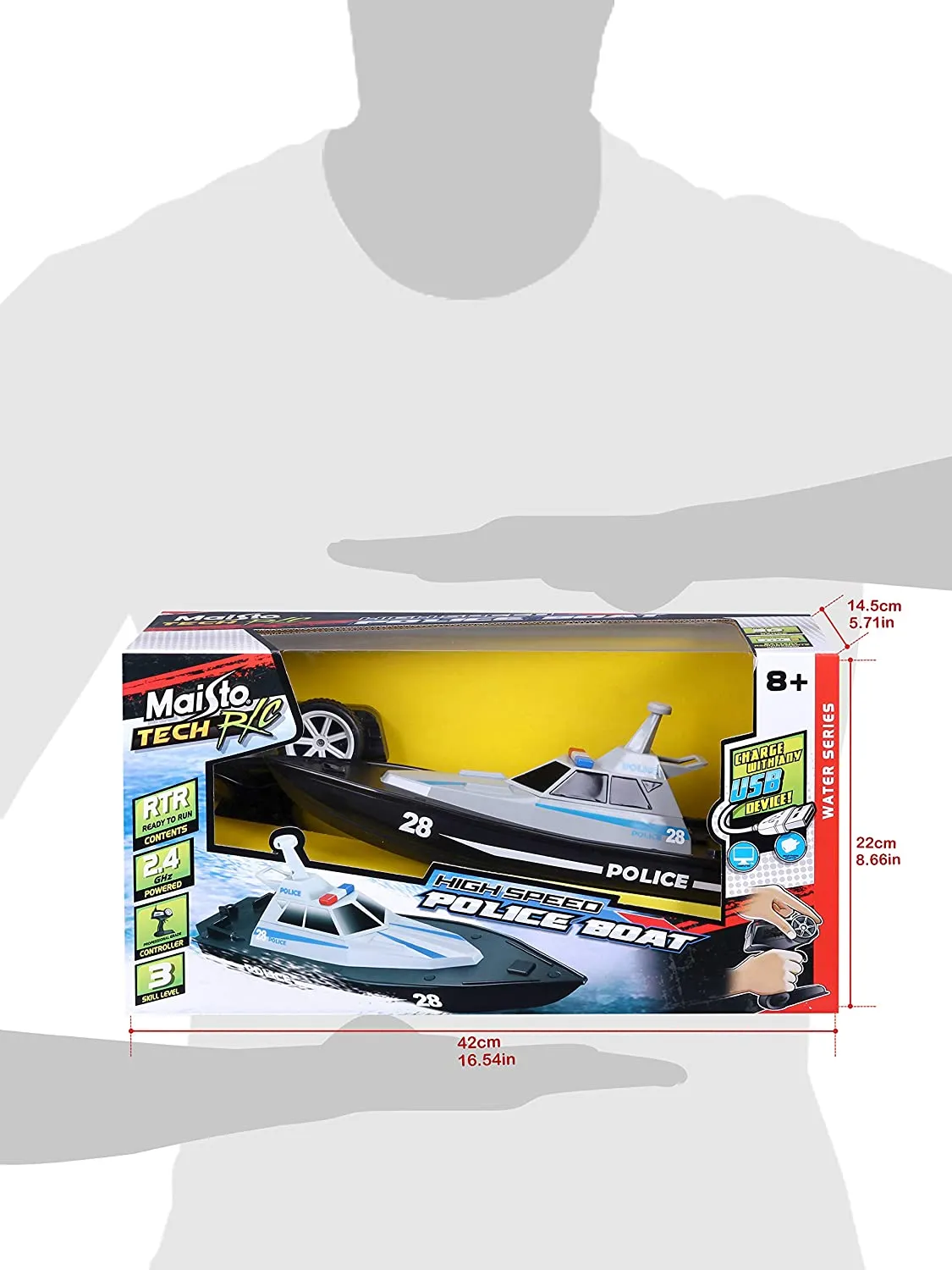 Maisto Tech 582196 - Ferngesteuertes Boot - High Speed Police Boat (34cm)