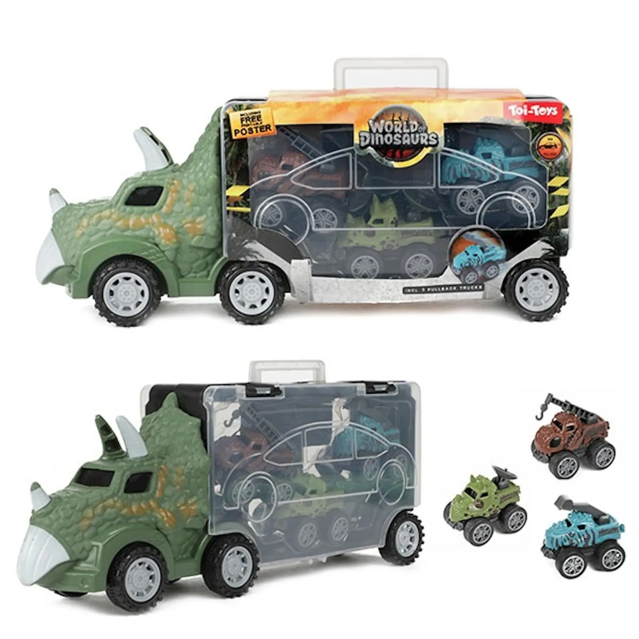 Toi-Toys - WORLD OF DINOSAURS - Dinotruck mit 3 Rückzugautos