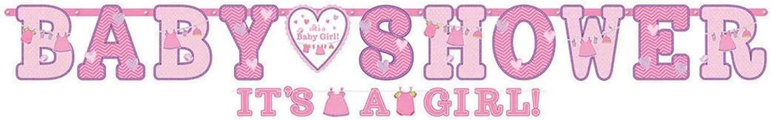 Amscan 121489 - Girlande - Baby Shower, It's a Girl! (2 Stück, rosa)
