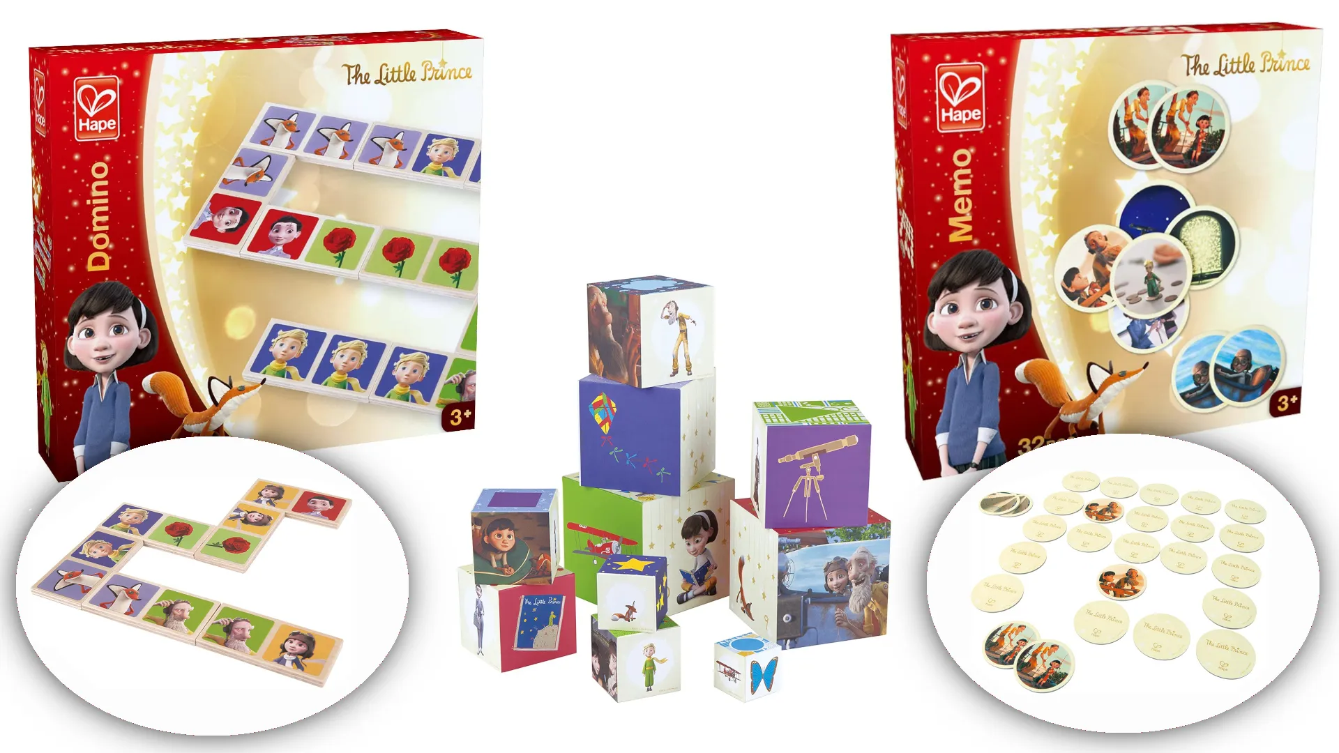 Der kleine Prinz - Spiele 3er Set (Memo, Domino, Stapelwürfel)