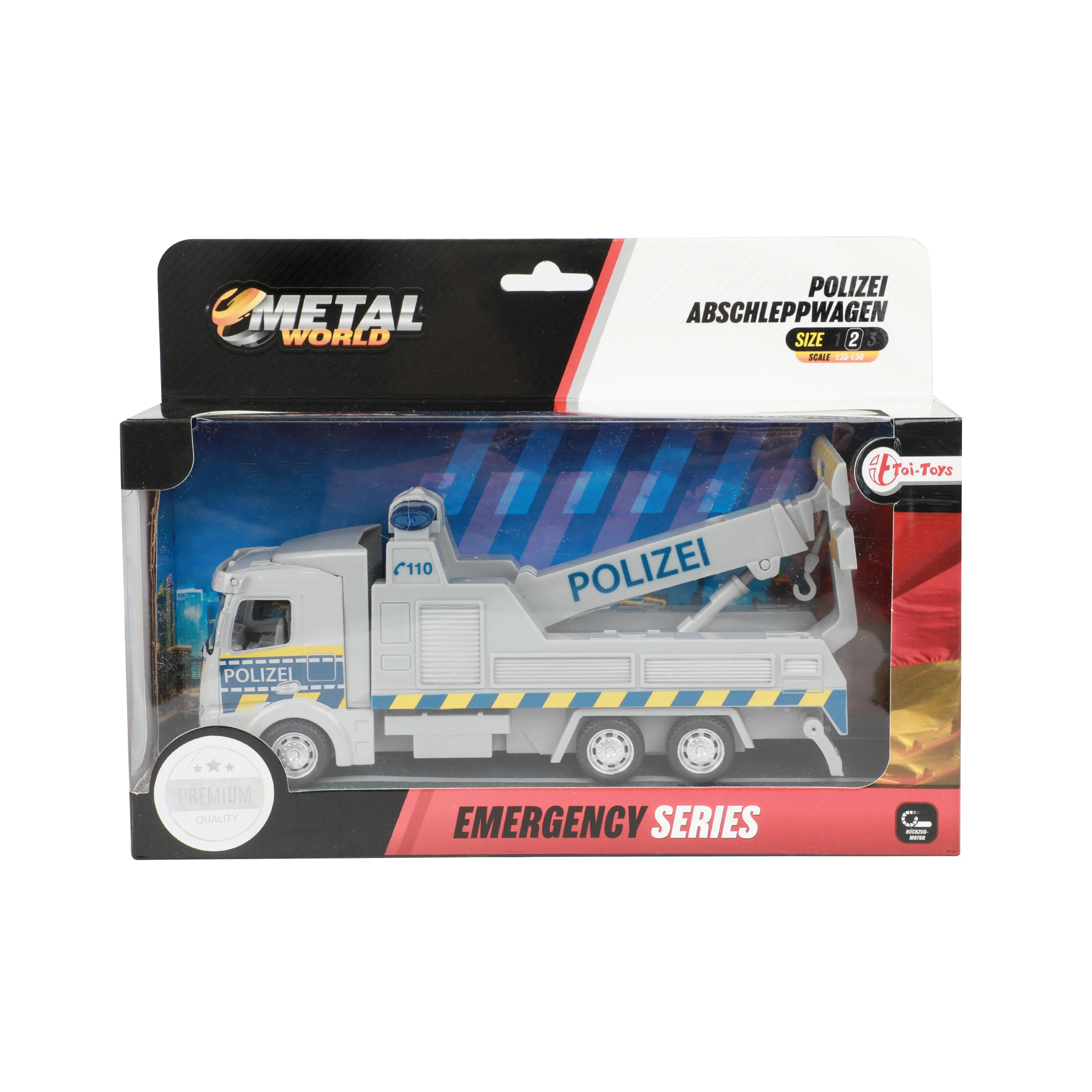 Toi-Toys 21745B - Metal World Spielzeugauto - Polizei Abschleppwagen mit Rückzugmotor