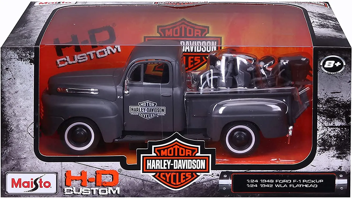 Maisto 32185 - Modellauto - Ford F1 Pick-Up '48 + Harley WLA Flathead '42 (schwarz, Maßstab 1:24)