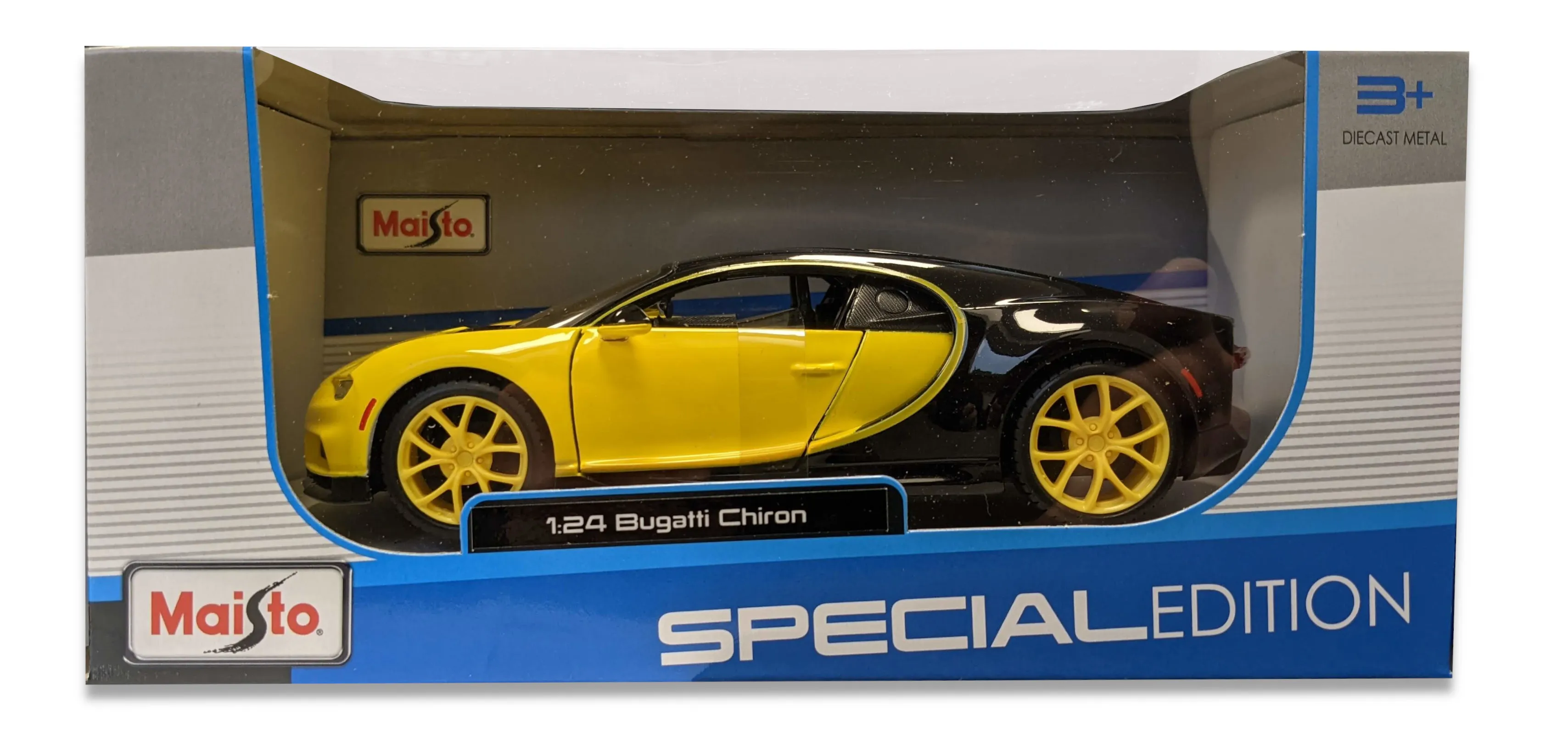 Maisto 31514 - Modellauto - Bugatti Chiron (SCHWARZ-GELB, Maßstab 1:24)